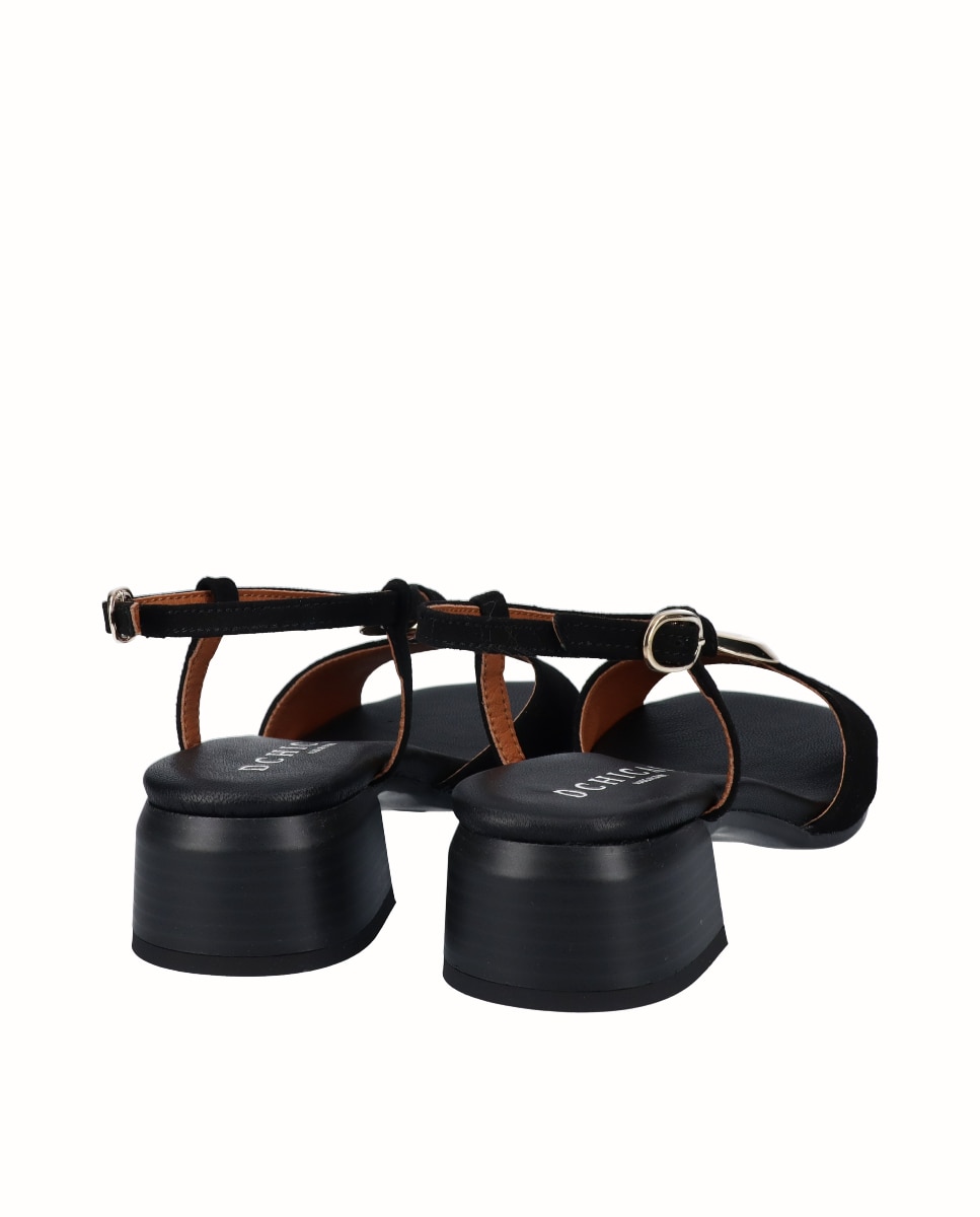 Sandalias de tacón bajo de mujer de piel - D'Chicas - Negro Negro-2
