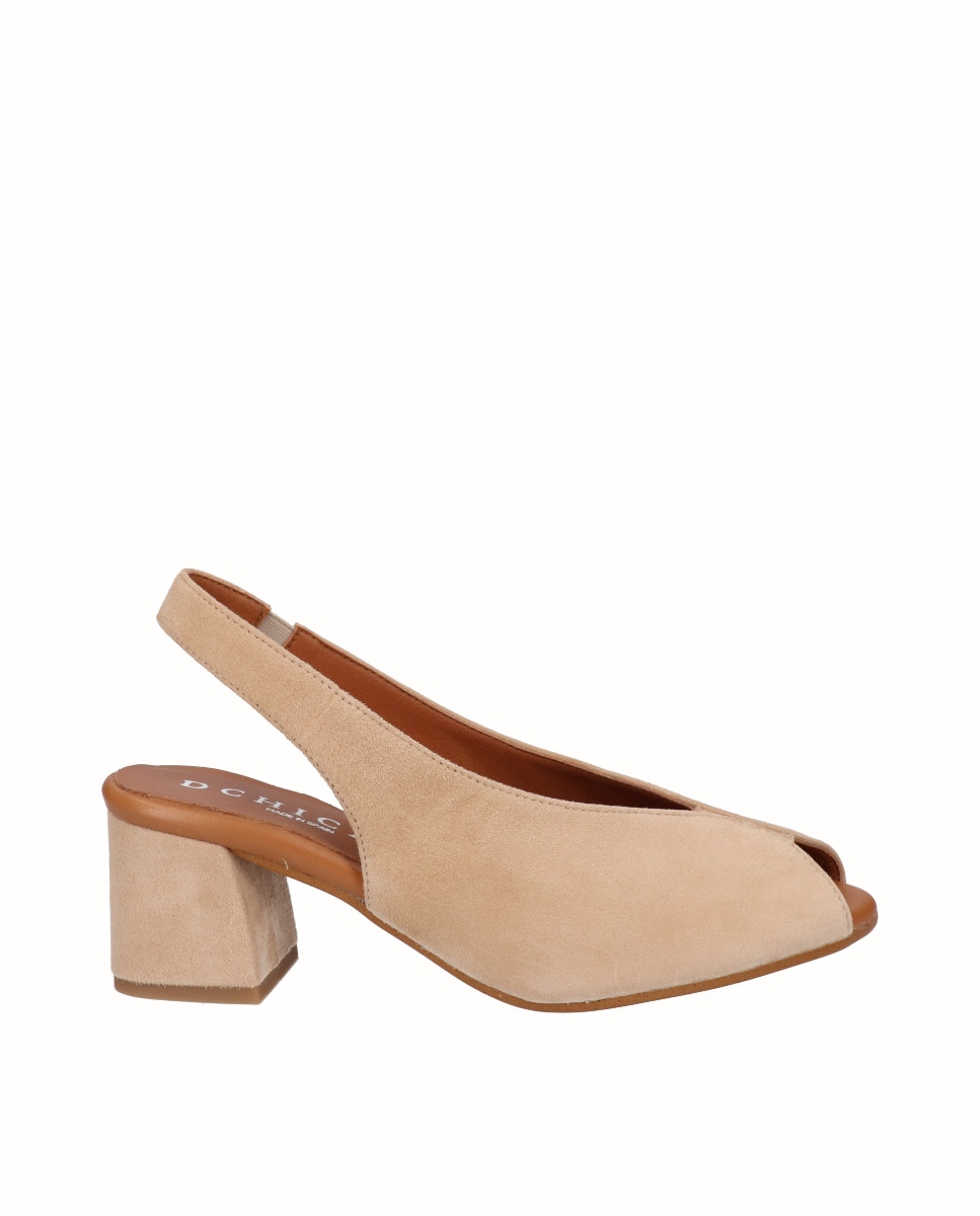 D'Chicas - Zapatos de salón peep toes de mujer de ante.