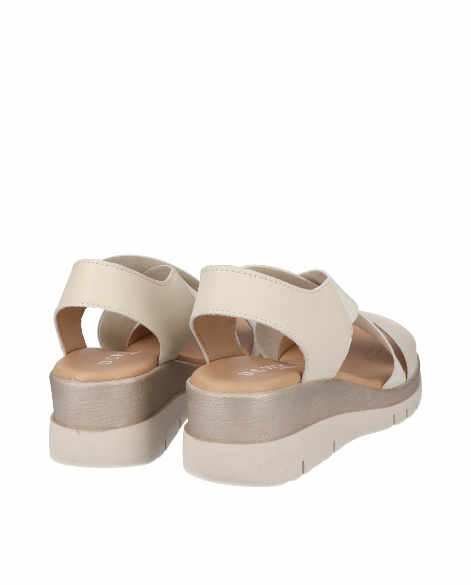 Sandalias de cuña bicolor de mujer de piel con elásticos anchos - D'Chicas - Beige Beige-2