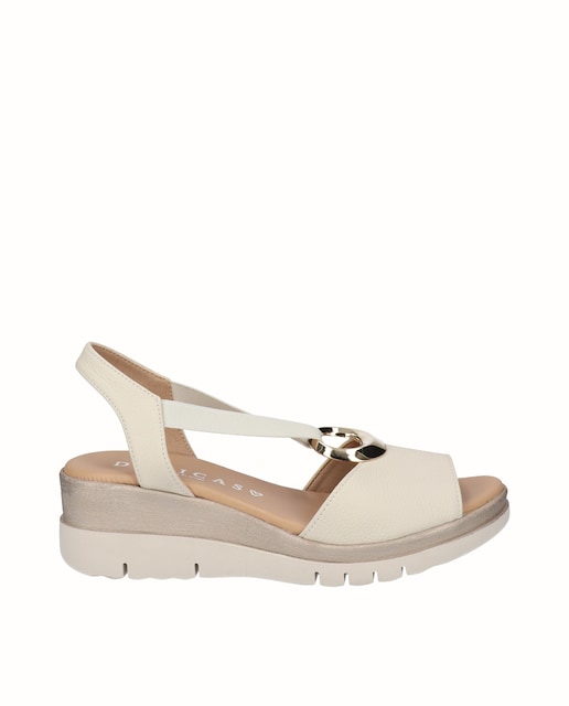 Imagen 0 de Sandalias de cuña bicolor de mujer de piel con adorno