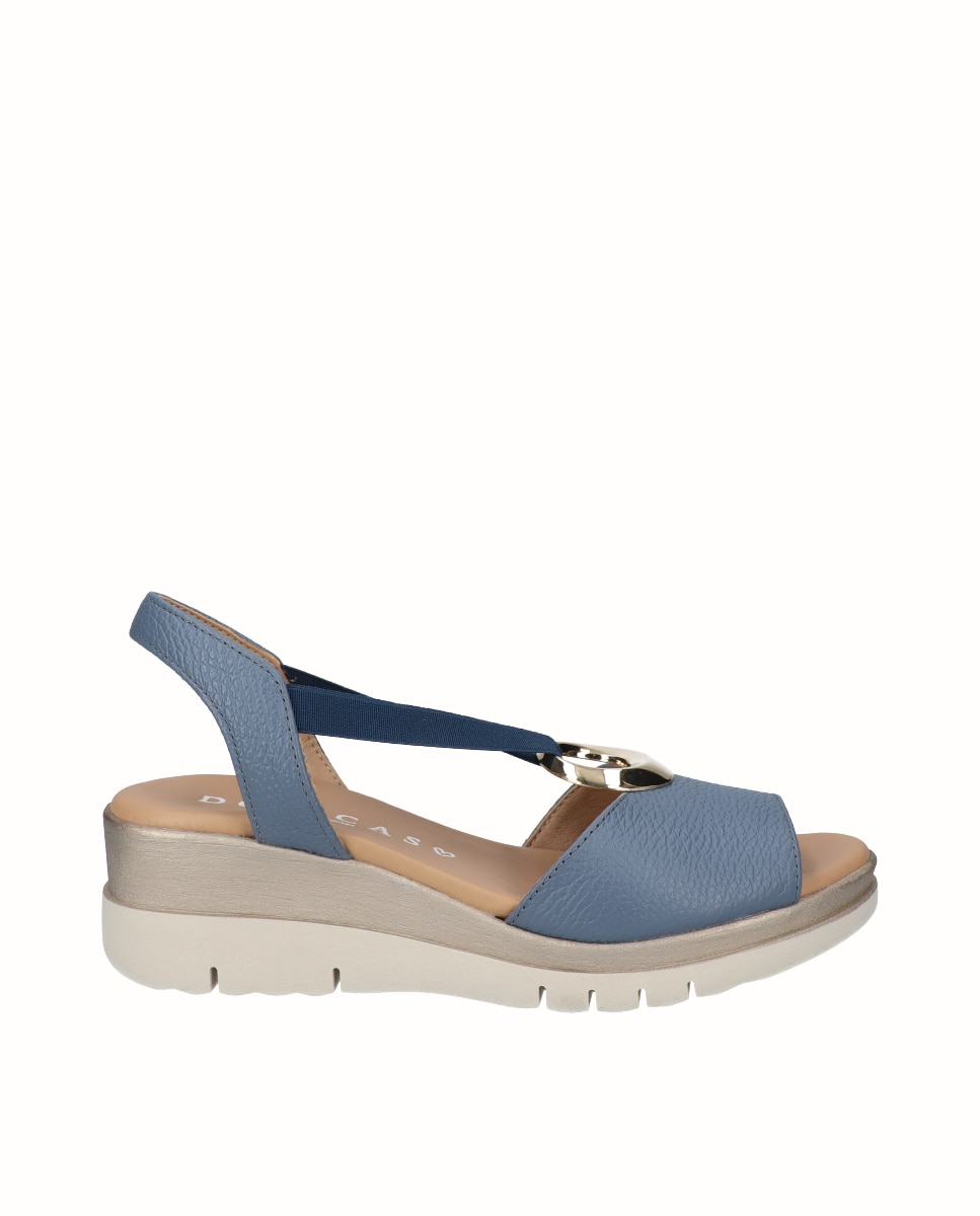 Sandalias de cuña bicolor de mujer de piel con adorno - D'Chicas - Azul denim Azul denim-1