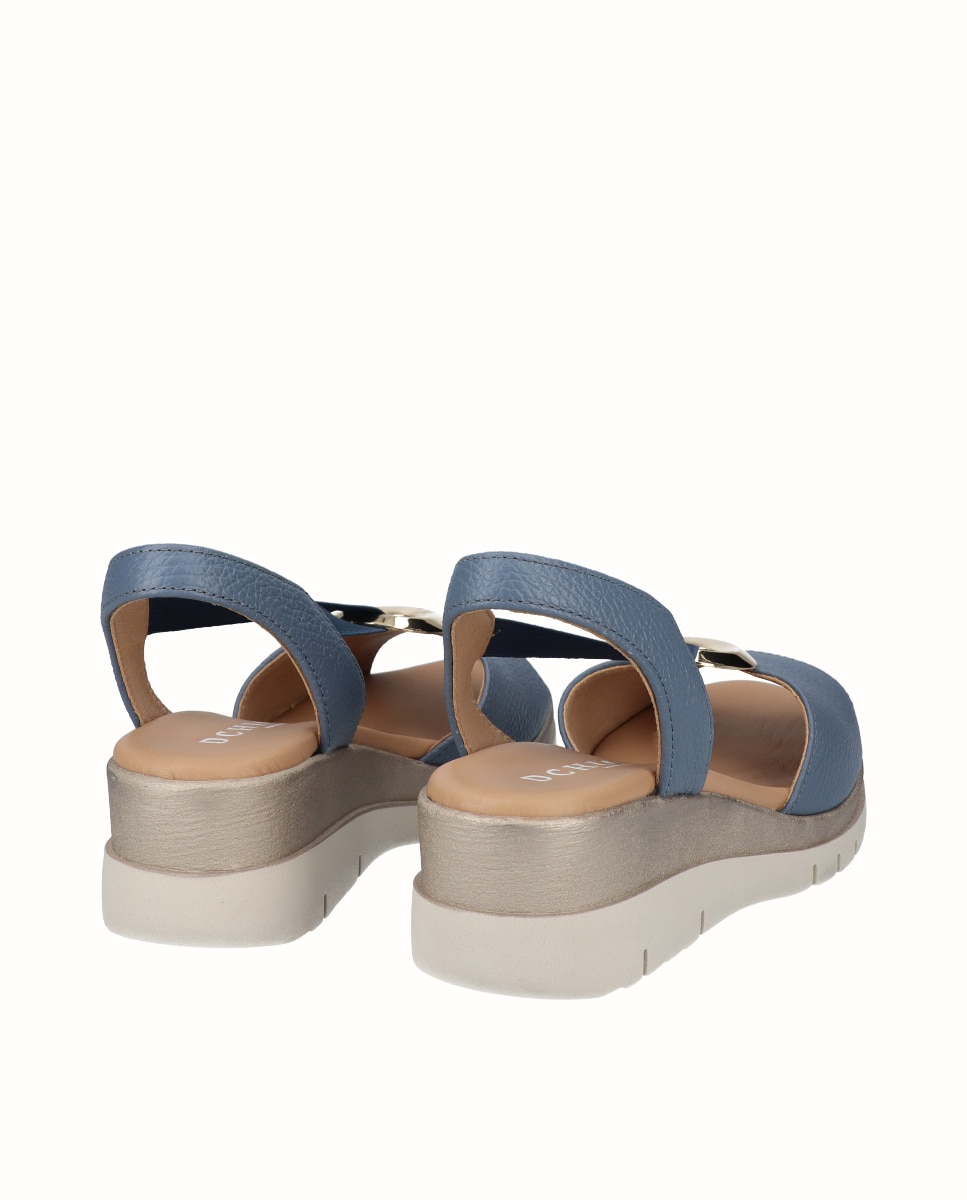 Sandalias de cuña bicolor de mujer de piel con adorno - D'Chicas - Azul denim Azul denim-2