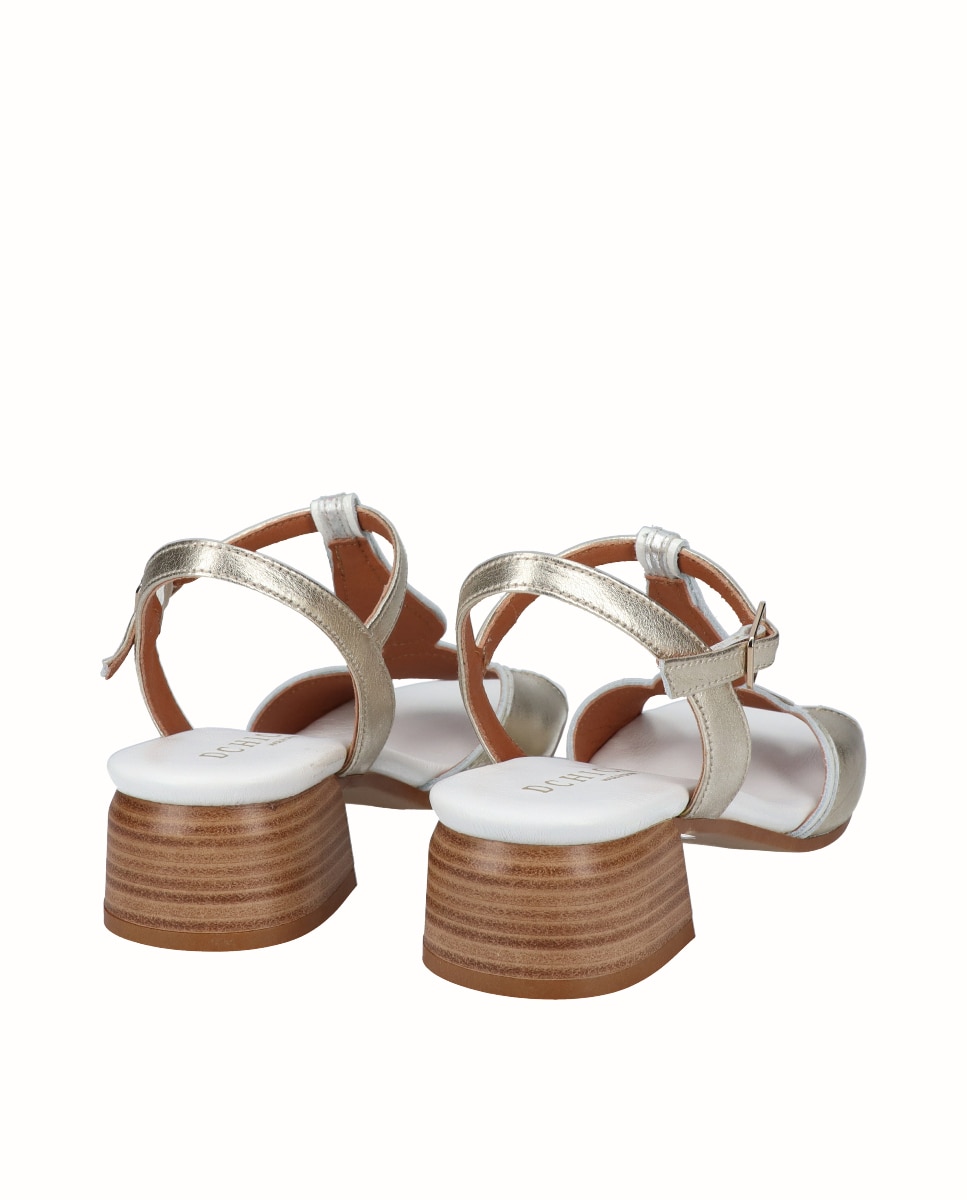 Sandalias de tacón bajo de mujer de piel combinada - D'Chicas - Oro / Plata Oro / Plata-2