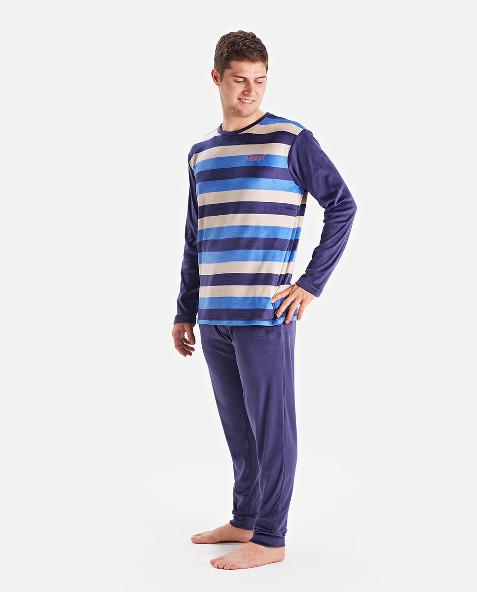 Pijama para hombre de terciopelo en color morado con rayas