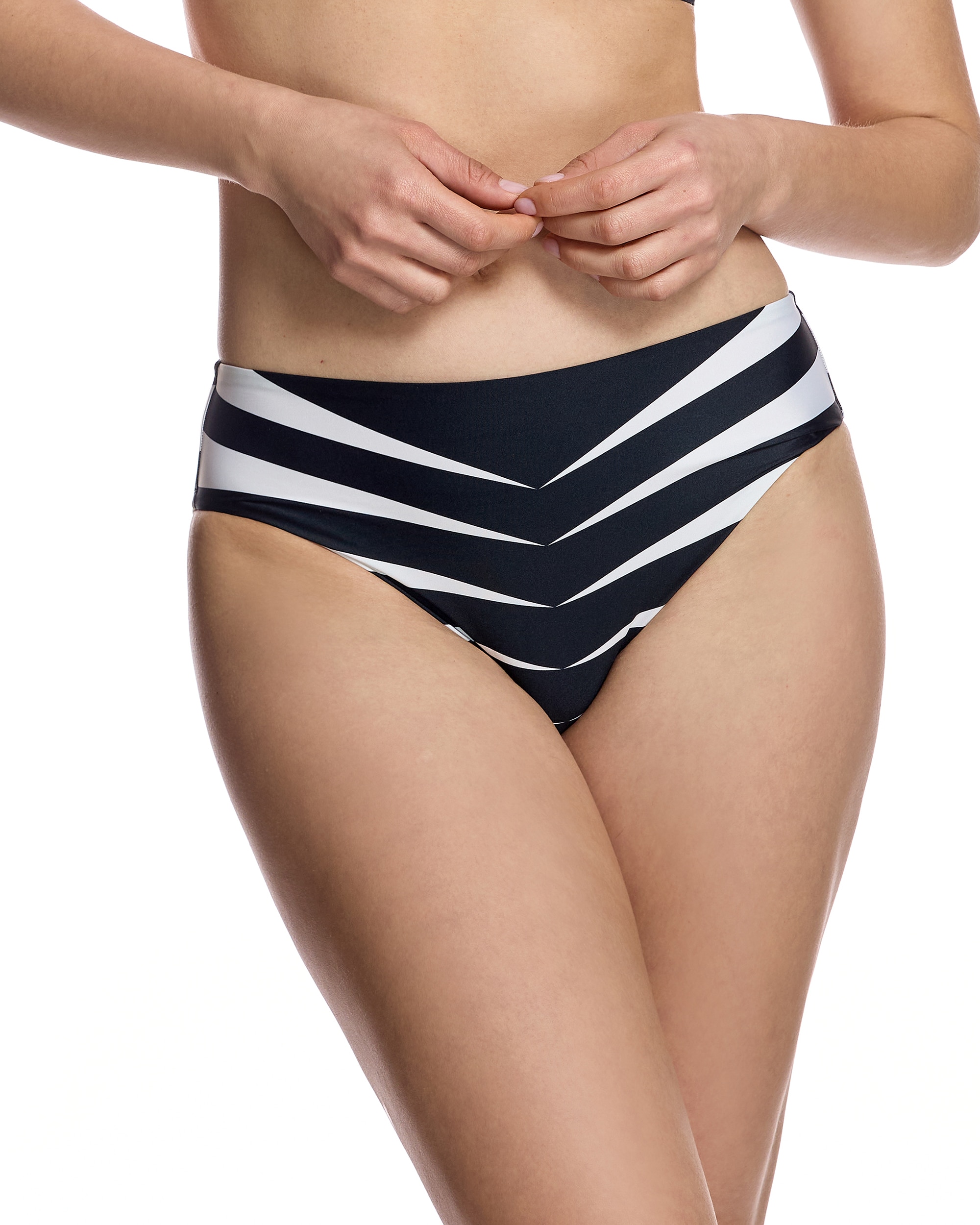 Braga de bikini de mujer con talle alto y estampado chevron geométrico - Ory - Negro Negro-1