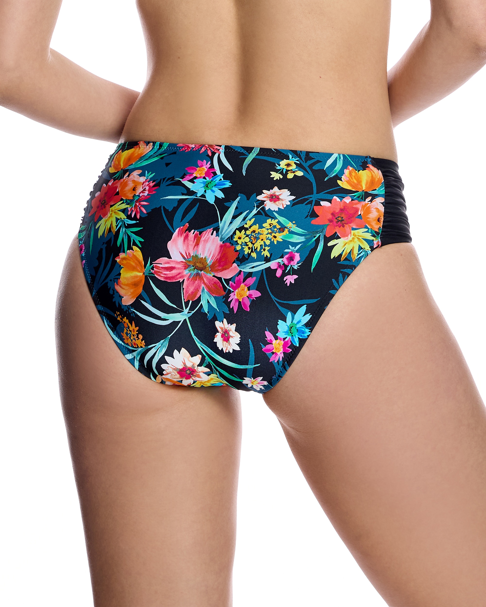 Braga de bikini de mujer con paneles laterales fruncidos y estampado floral - Ory - Negro Negro-2