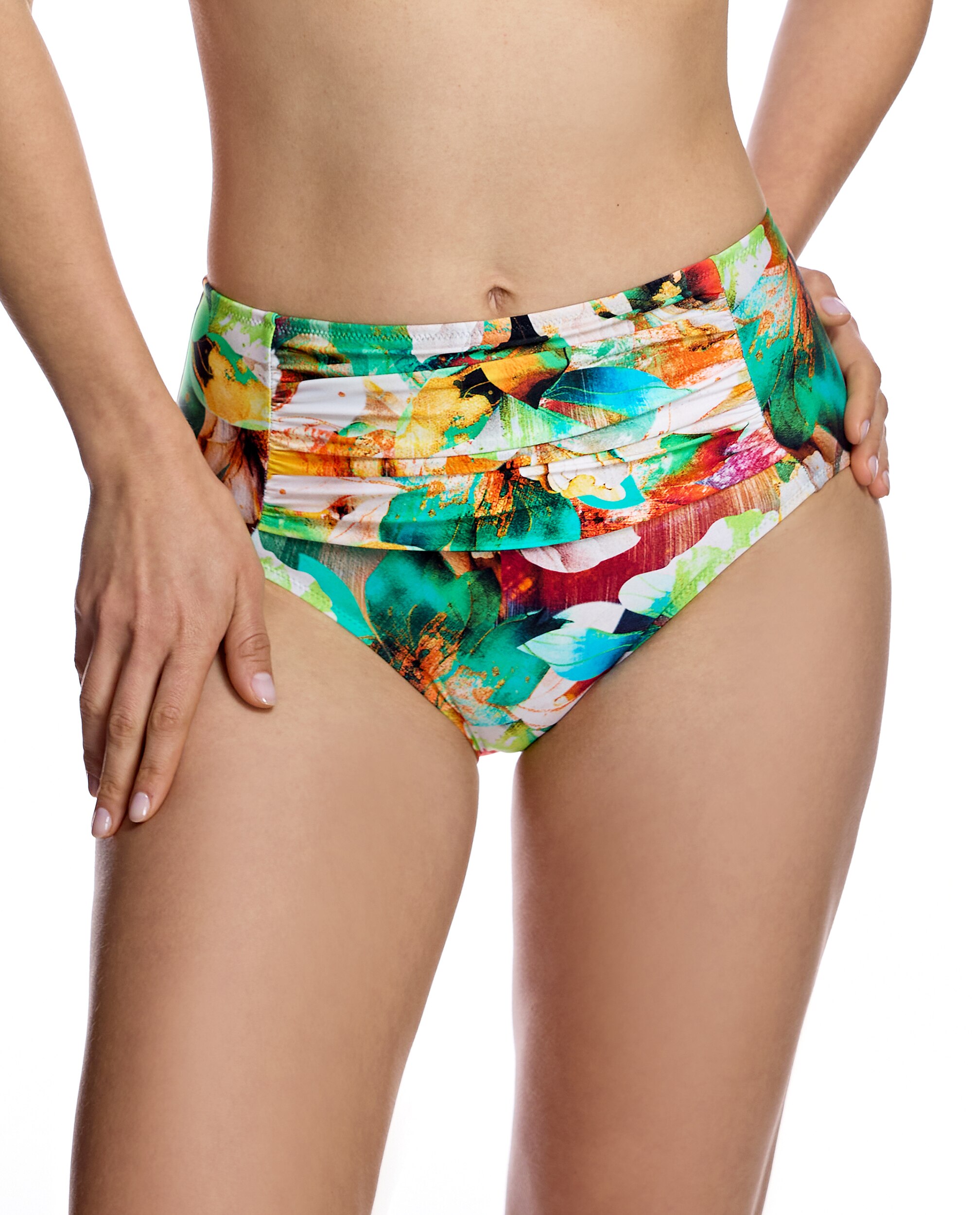 Imagen 0 de Braga de bikini de mujer con talle alto y drapeado frontal Multicolor