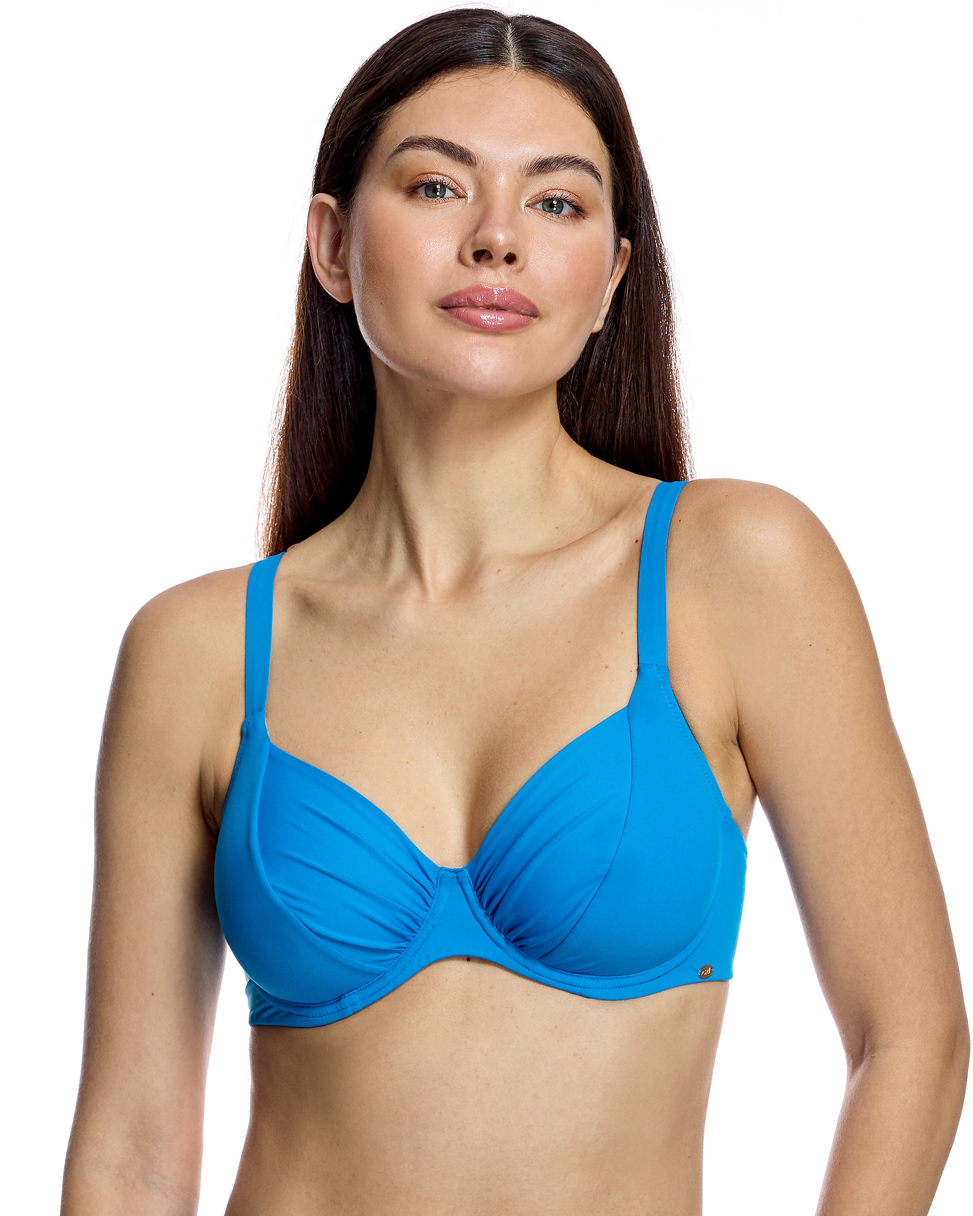 Imagen 0 de Top de bikini de mujer con aros y copas drapeadas Azul