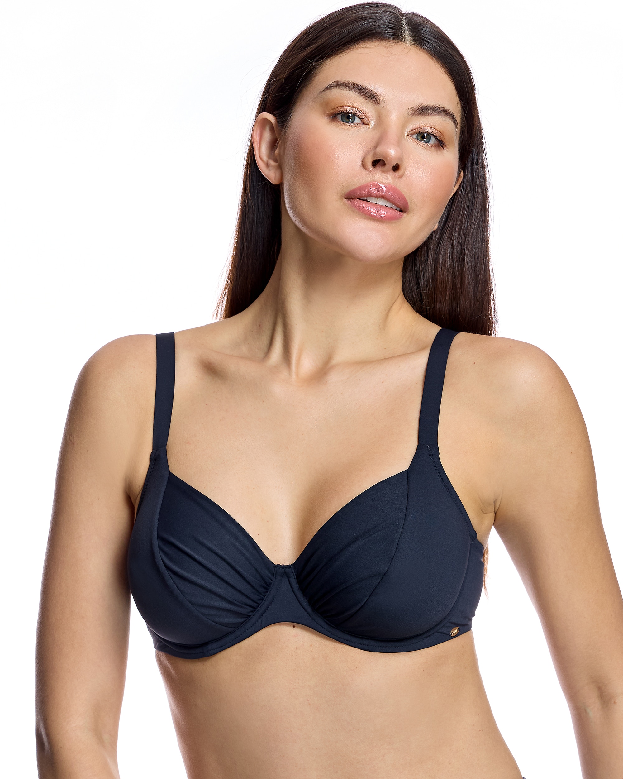 Top de bikini de mujer con aros y copas drapeadas - Ory - Negro Negro-1