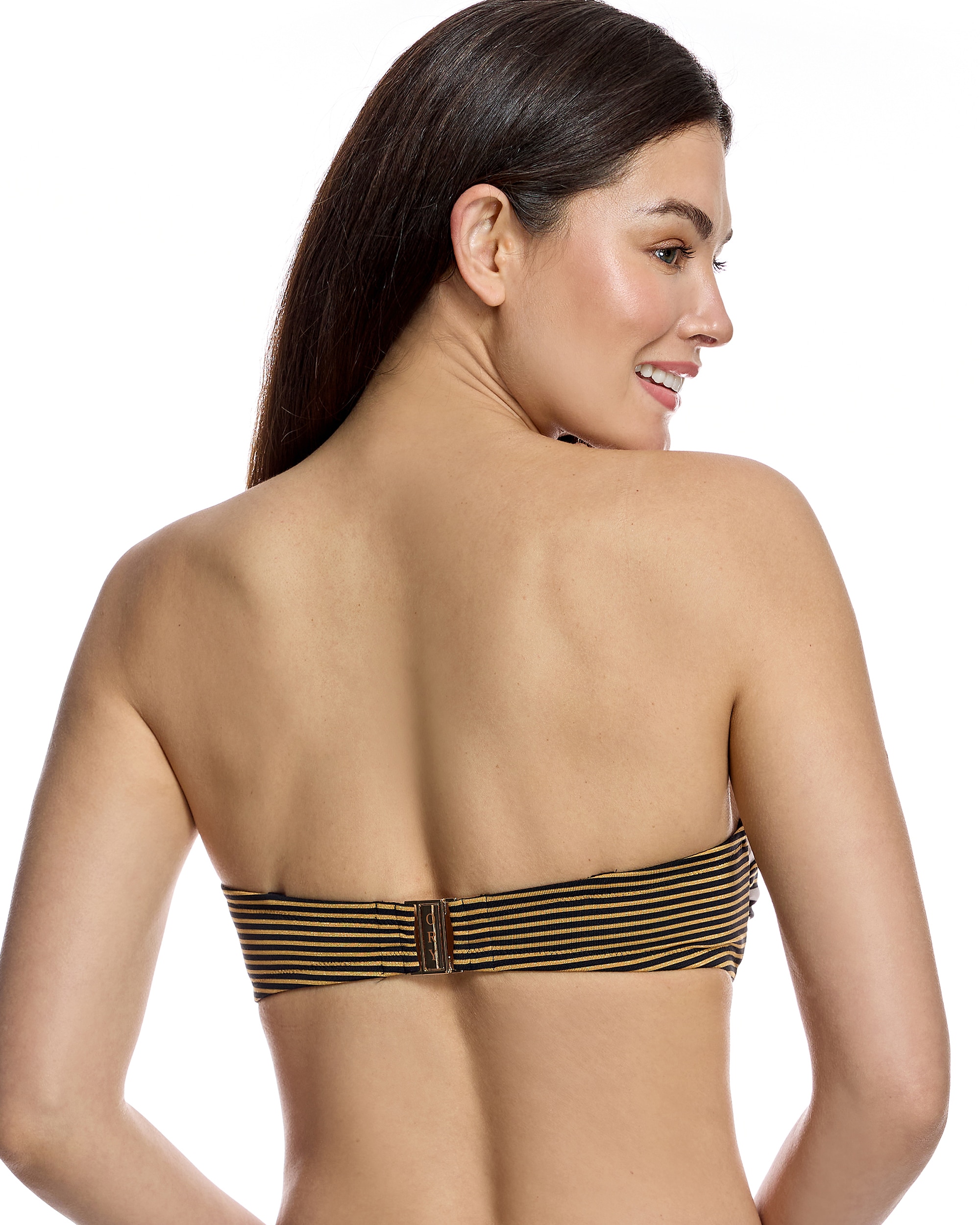 Top de bikini de mujer tipo bandeau y detalle central en contraste - Ory - Negro Negro-2
