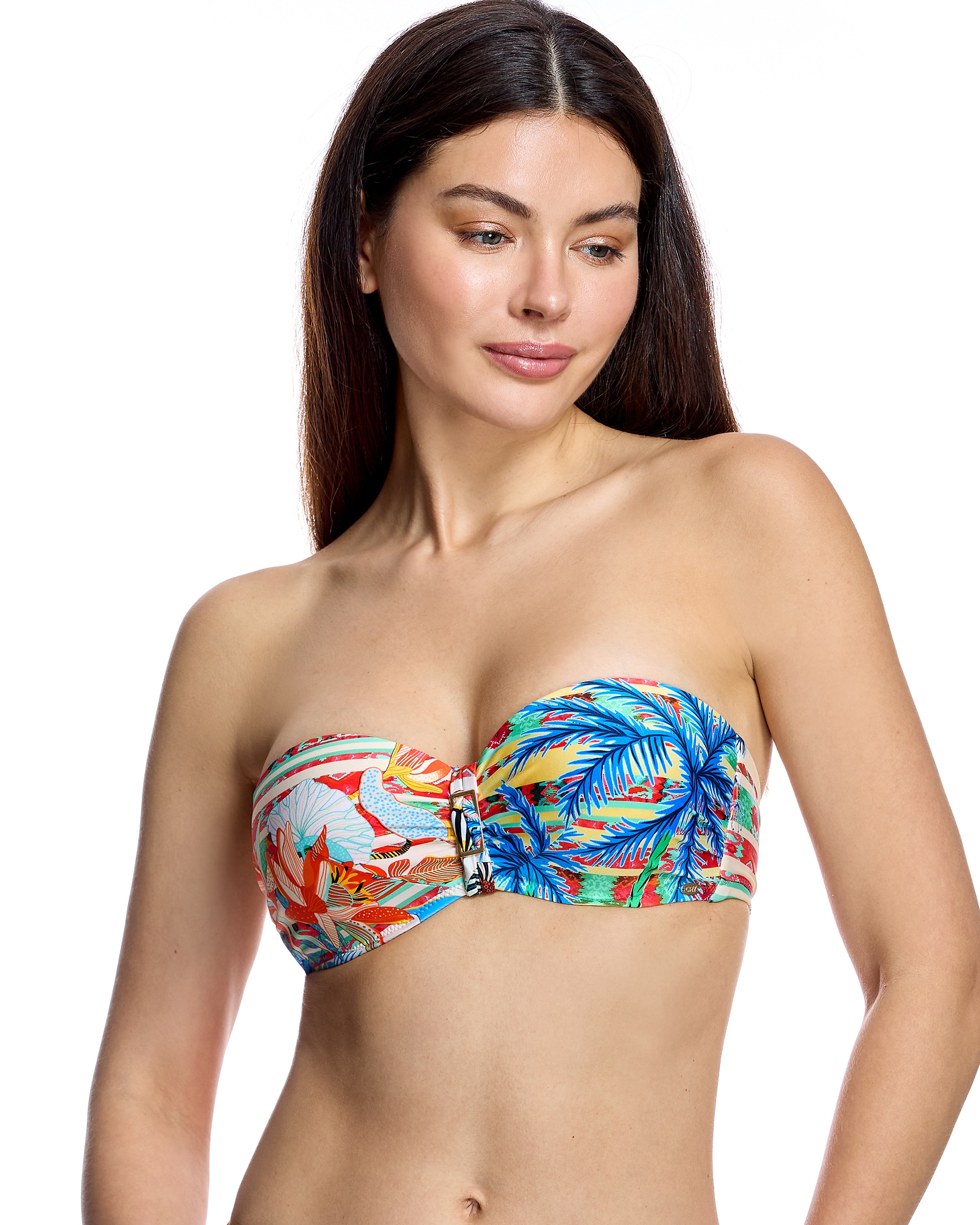 Ory - Top de bikini de mujer con diseño bandeau y estampado tropical.