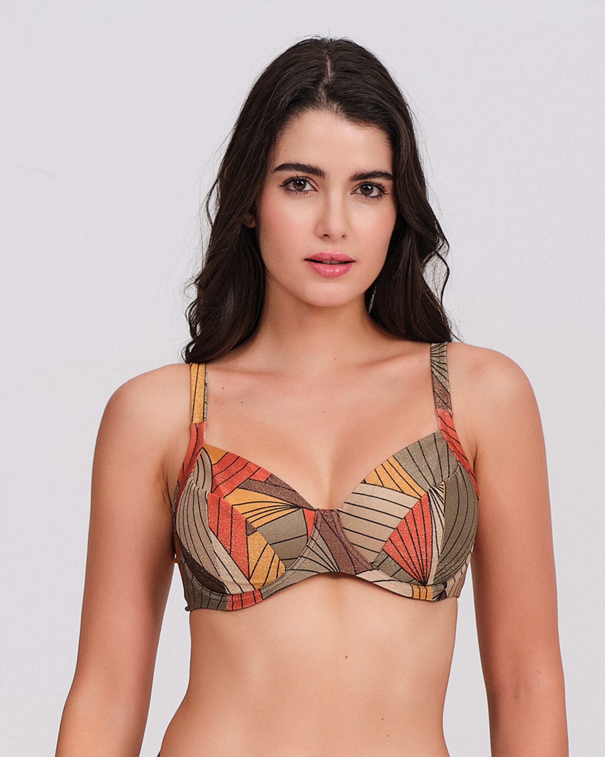 Top bikini mujer aros diseño geométrico tirantes ajustables - Carey - Marrón Marrón-1