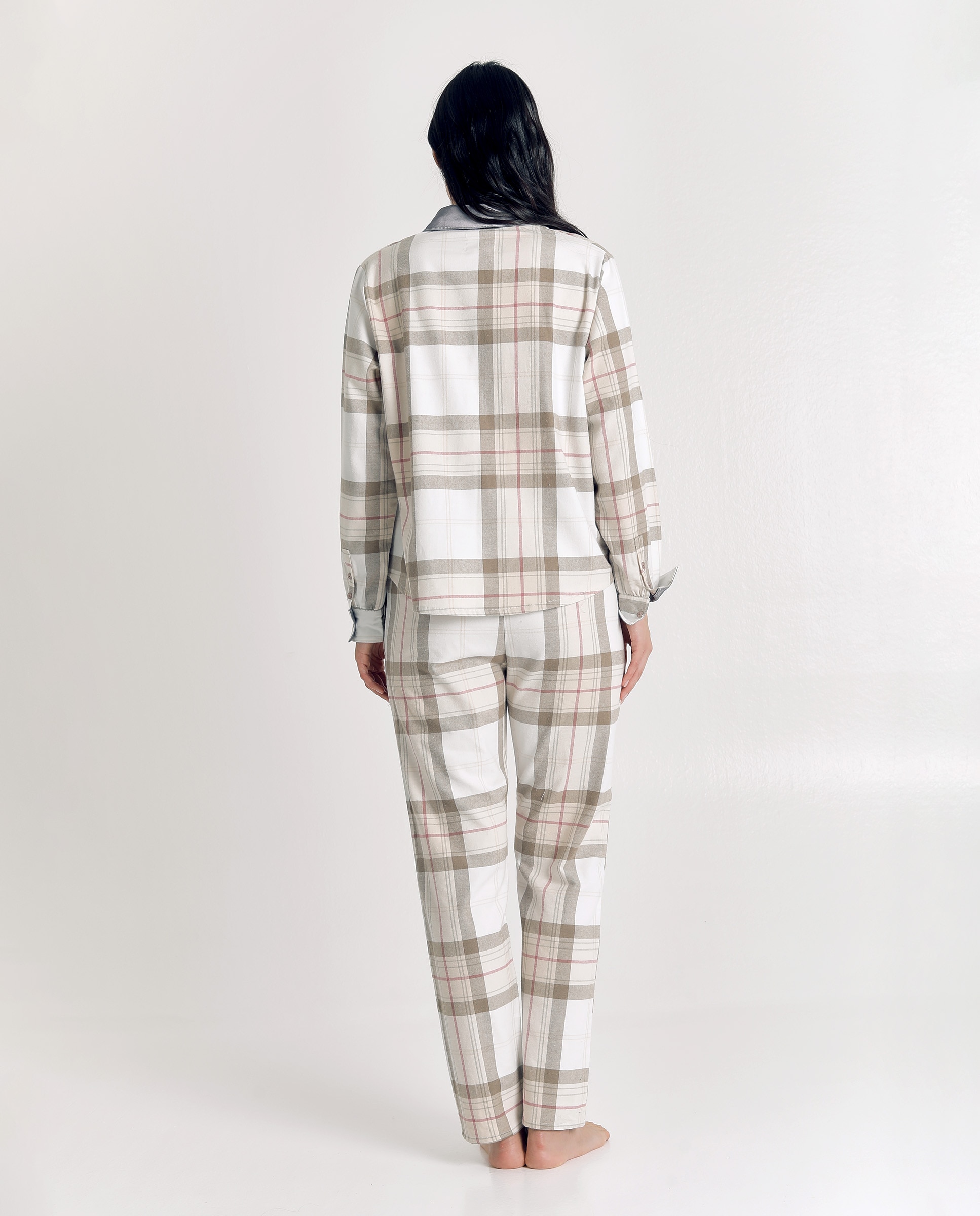Pijama de mujer de algodón con print de cuadros - J&J Brothers - Blanco roto Blanco roto-2