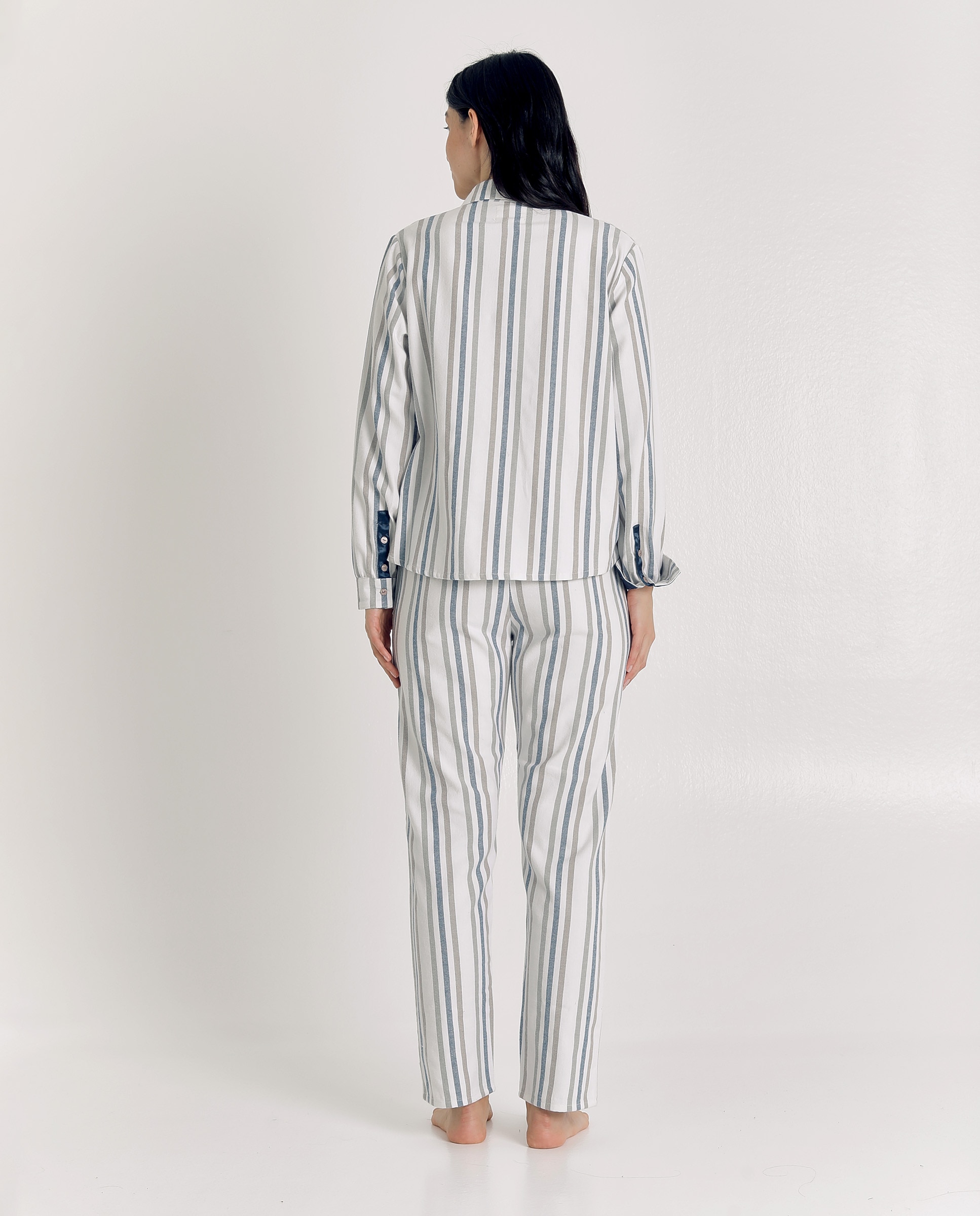 Pijama de mujer de algodón con diseño a rayas - J&J Brothers - Crudo Crudo-2