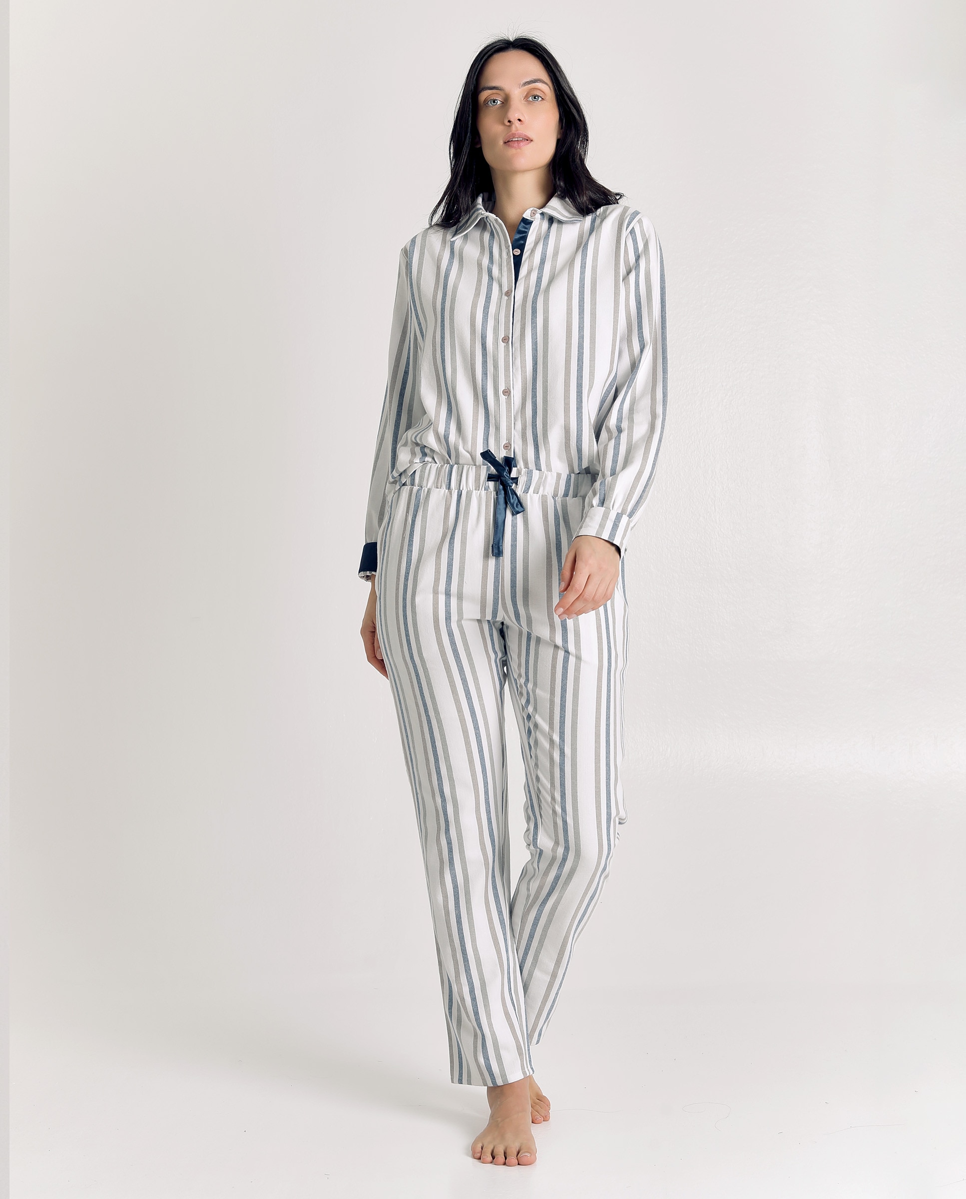 Pijama de mujer de algodón con diseño a rayas - J&J Brothers - Crudo Crudo-3
