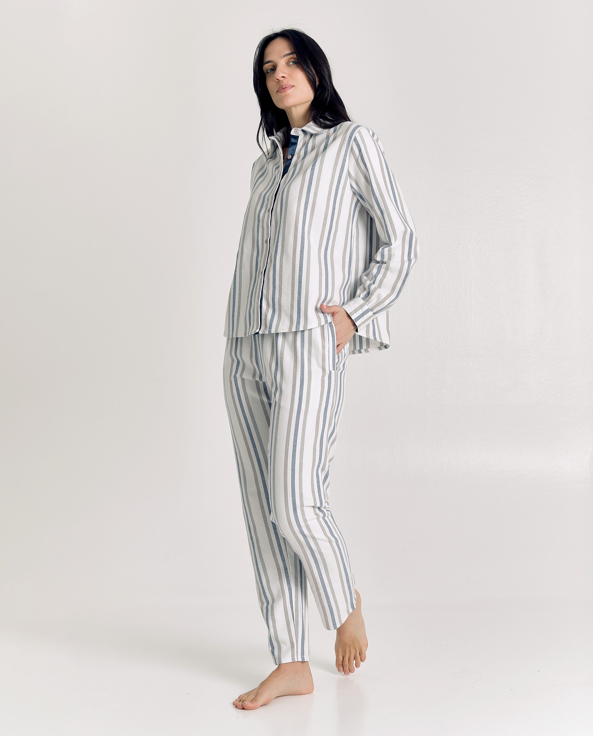 Pijama de mujer de algodón con diseño a rayas - J&J Brothers - Crudo Crudo-4
