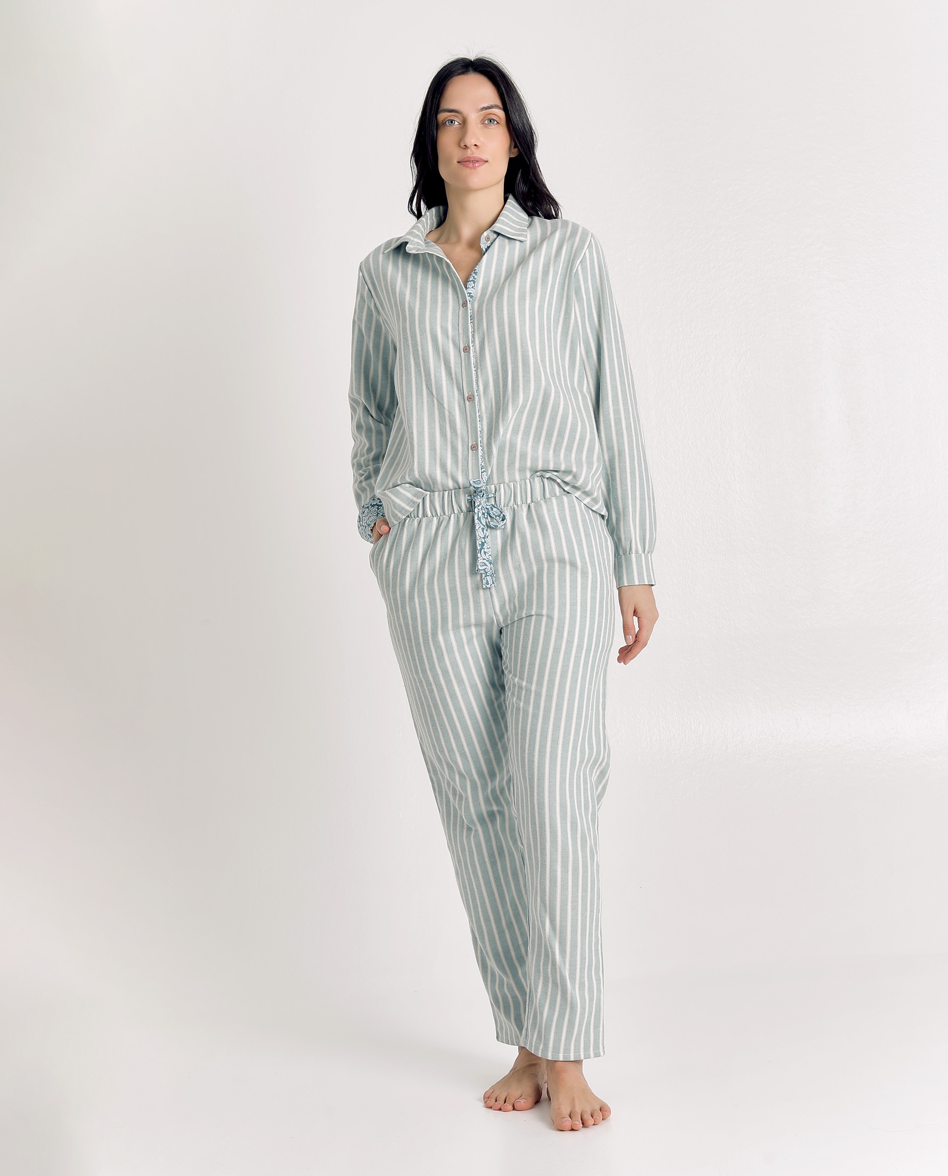 Imagen 1 de Pijama de mujer de algodón con apertura de botones Azul celeste