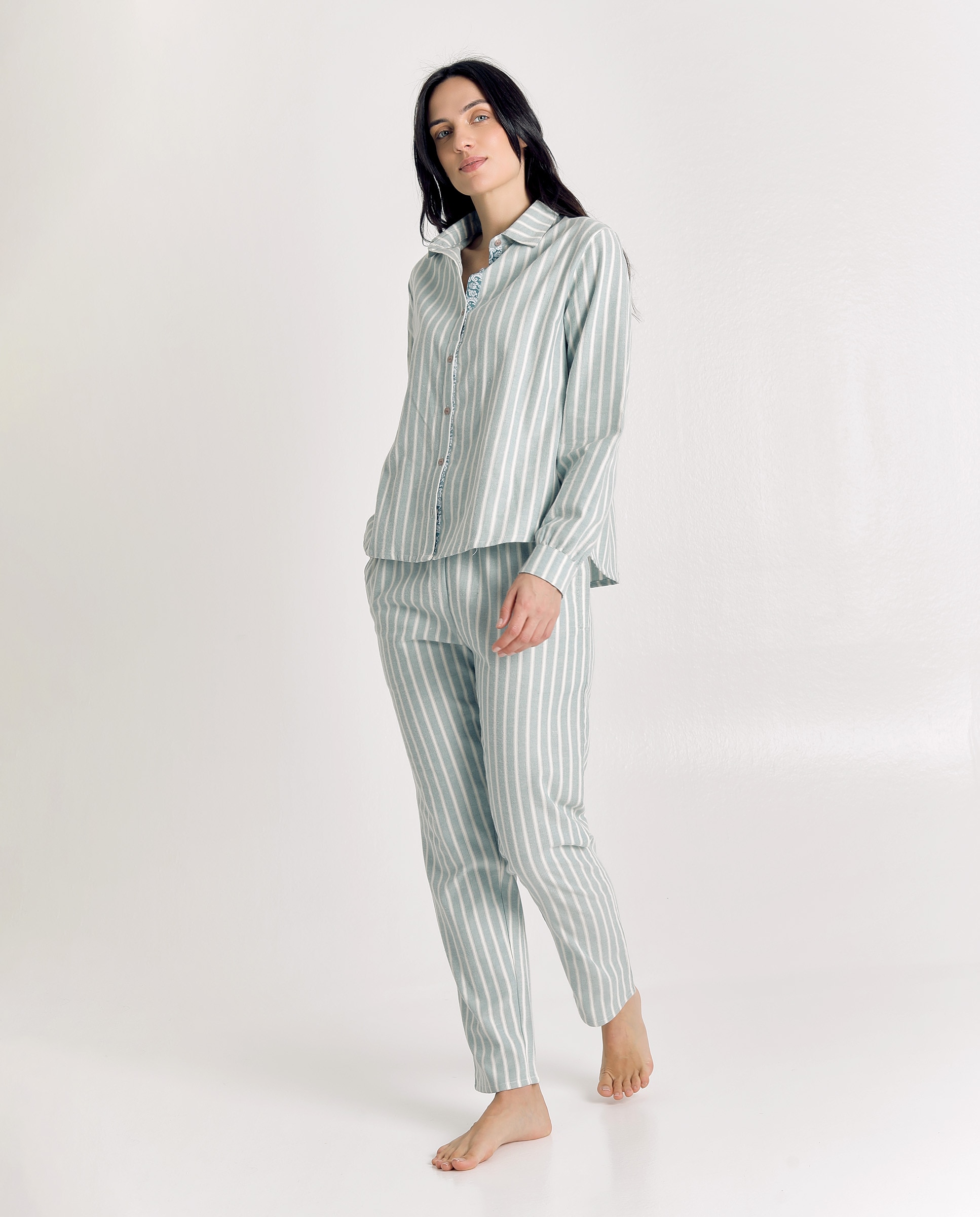 Imagen 3 de Pijama de mujer de algodón con apertura de botones - J&J Brothers - Azul celeste Azul celeste
