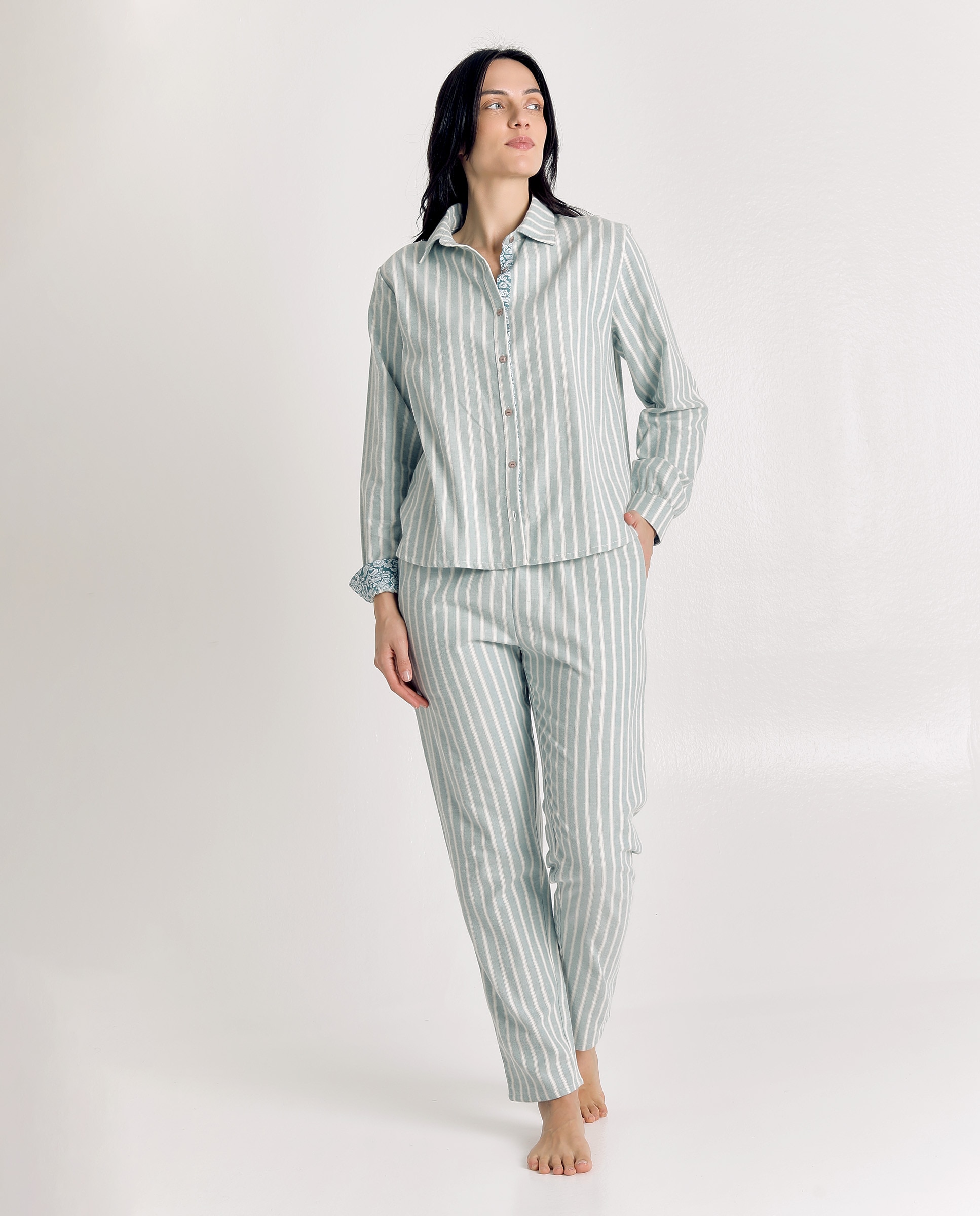 Imagen 4 de Pijama de mujer de algodón con apertura de botones - J&J Brothers - Azul celeste Azul celeste