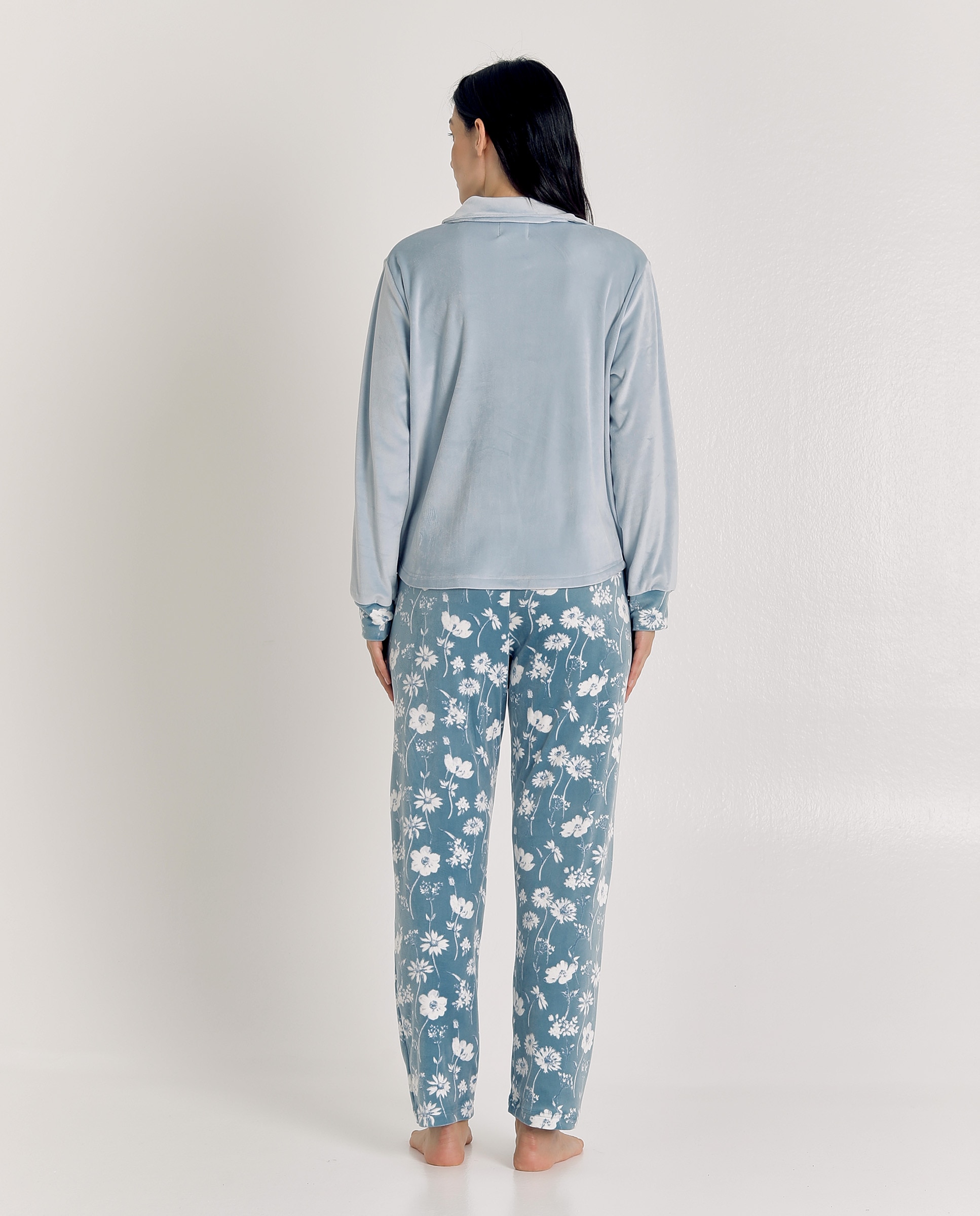Imagen 2 de Pijama de mujer de terciopelo con botones - J&J Brothers - Azul claro Azul claro