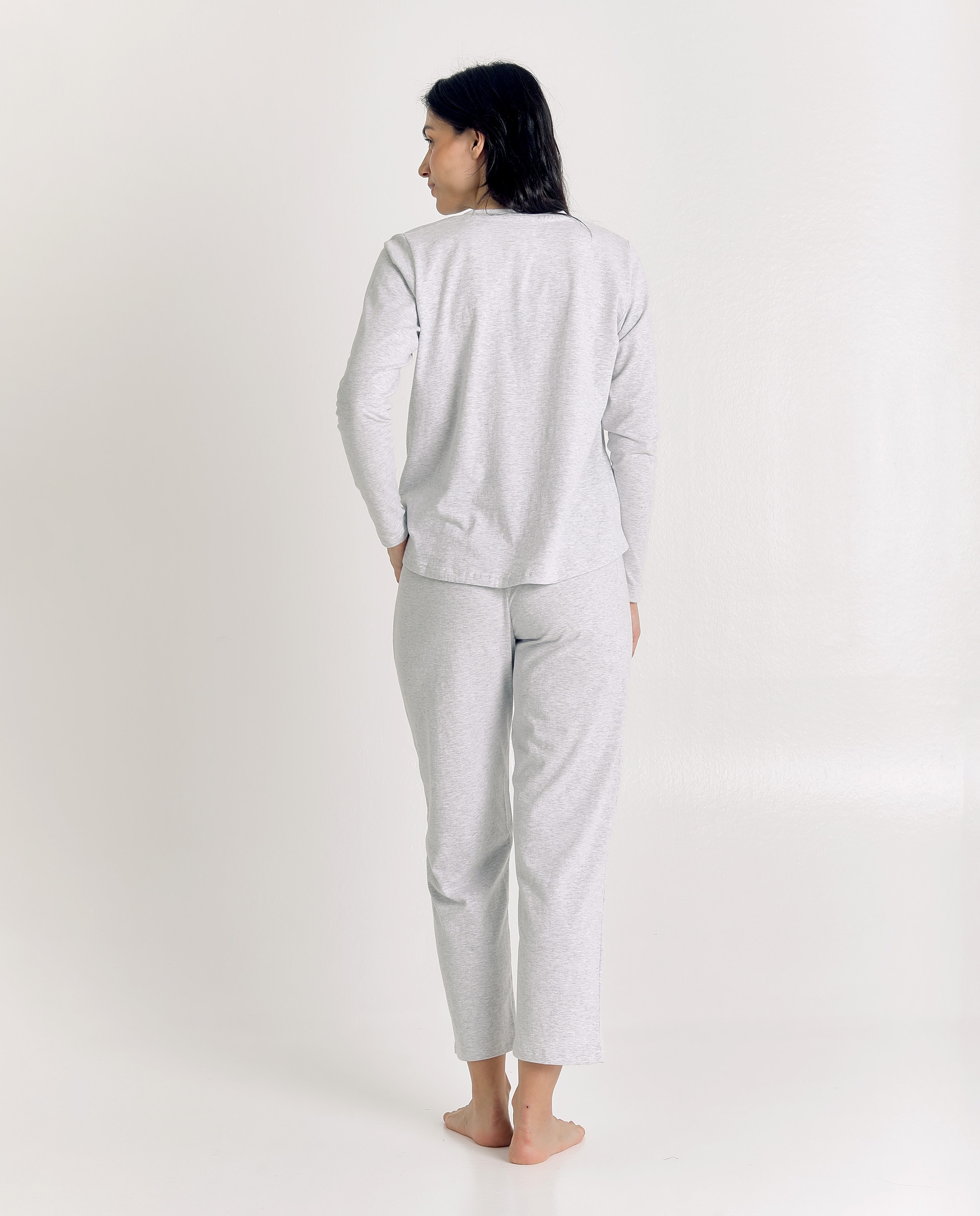 Pijama de mujer de algodón con botones en el cuello - J&J Brothers - Gris Piedra Gris Piedra-2