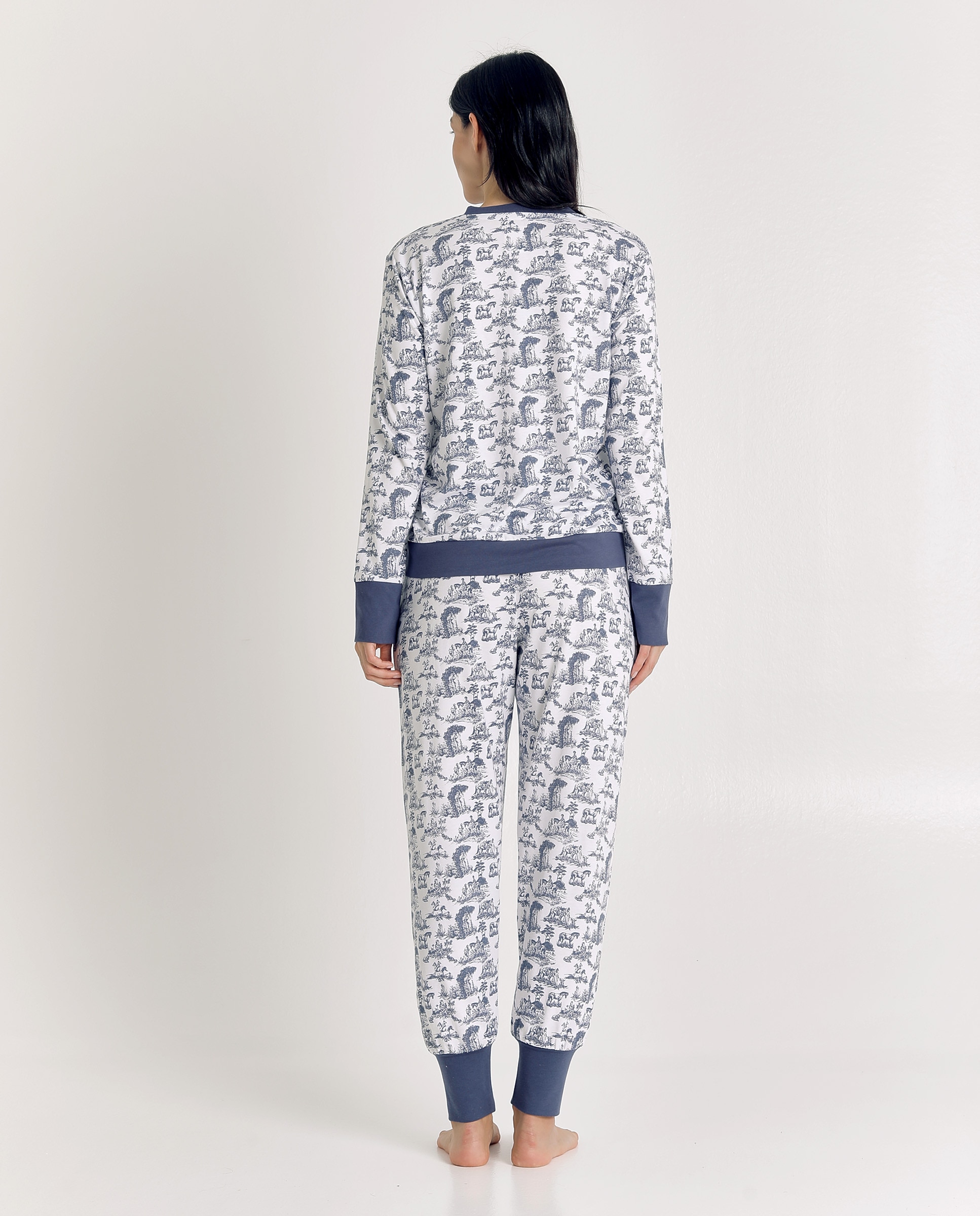 Imagen 2 de Pijama de mujer de algodón con puños contrastados - J&J Brothers - Azul Cobalto Azul Cobalto