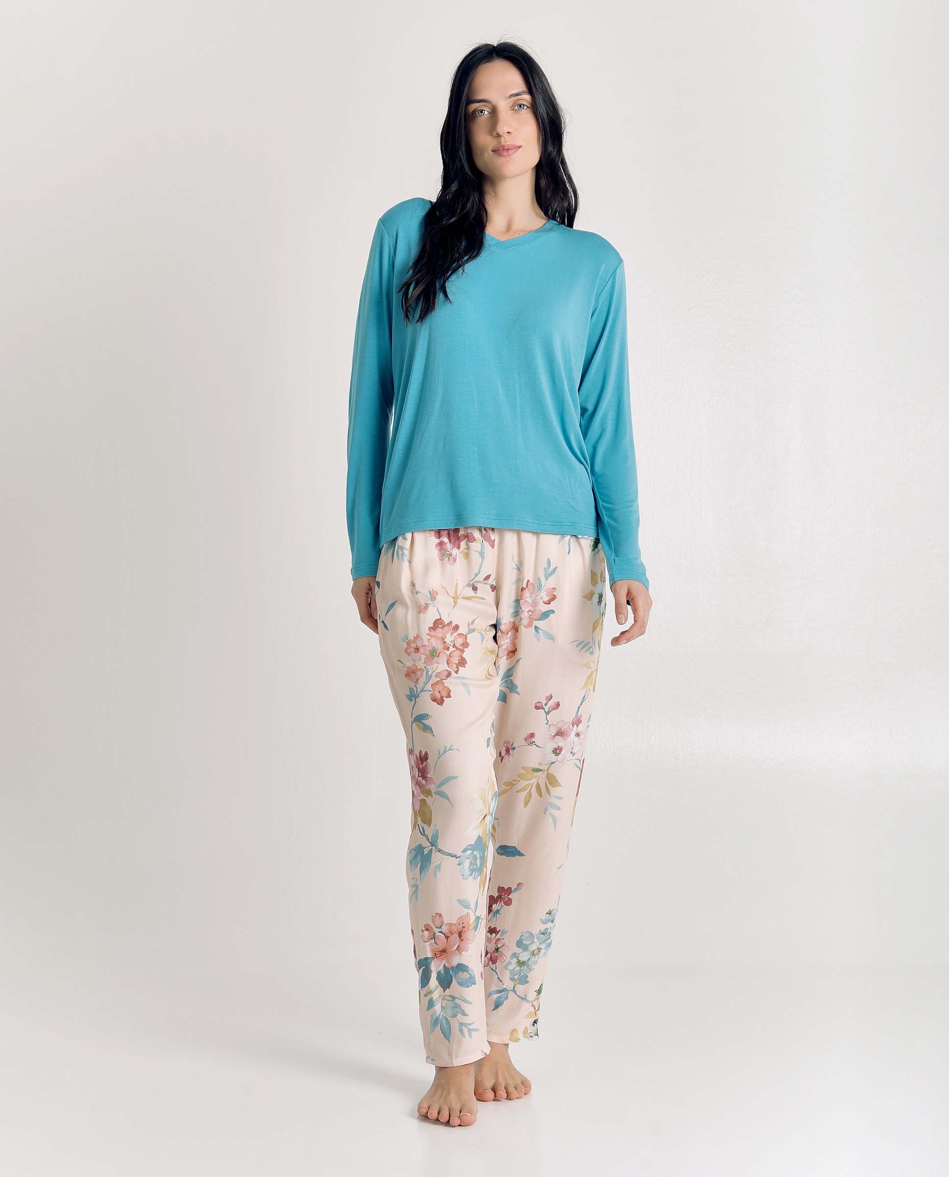 Imagen 0 de Pijama de mujer suave con pantalón floral Azul