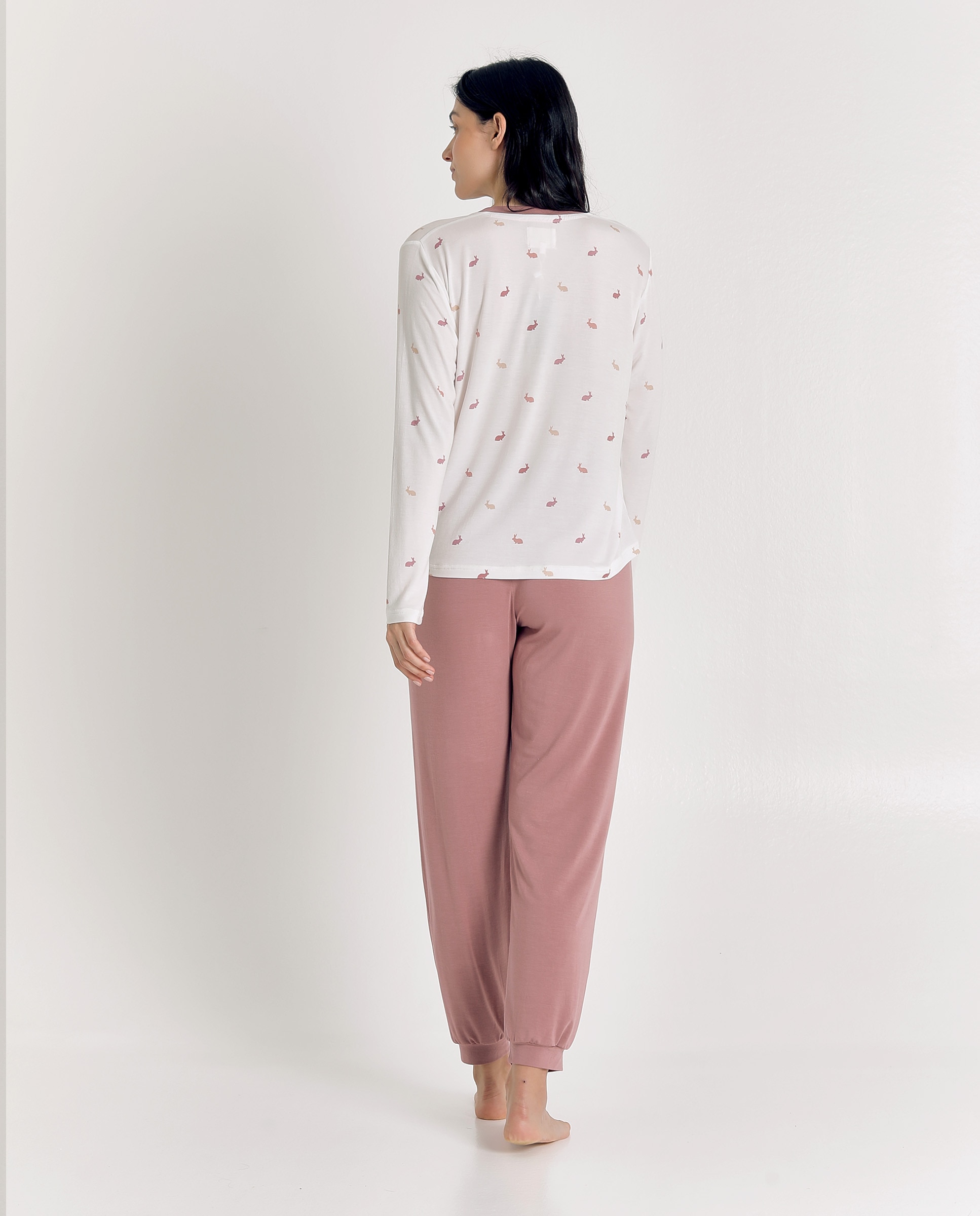 Pijama de mujer con diseño de conejitos y tacto suave - J&J Brothers - Rosa Rosa-2