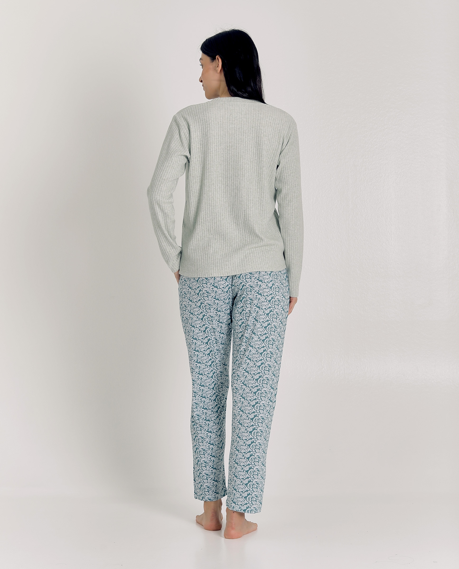 Pijama de mujer de punto con diseño paisley - J&J Brothers - Azul Azul-2