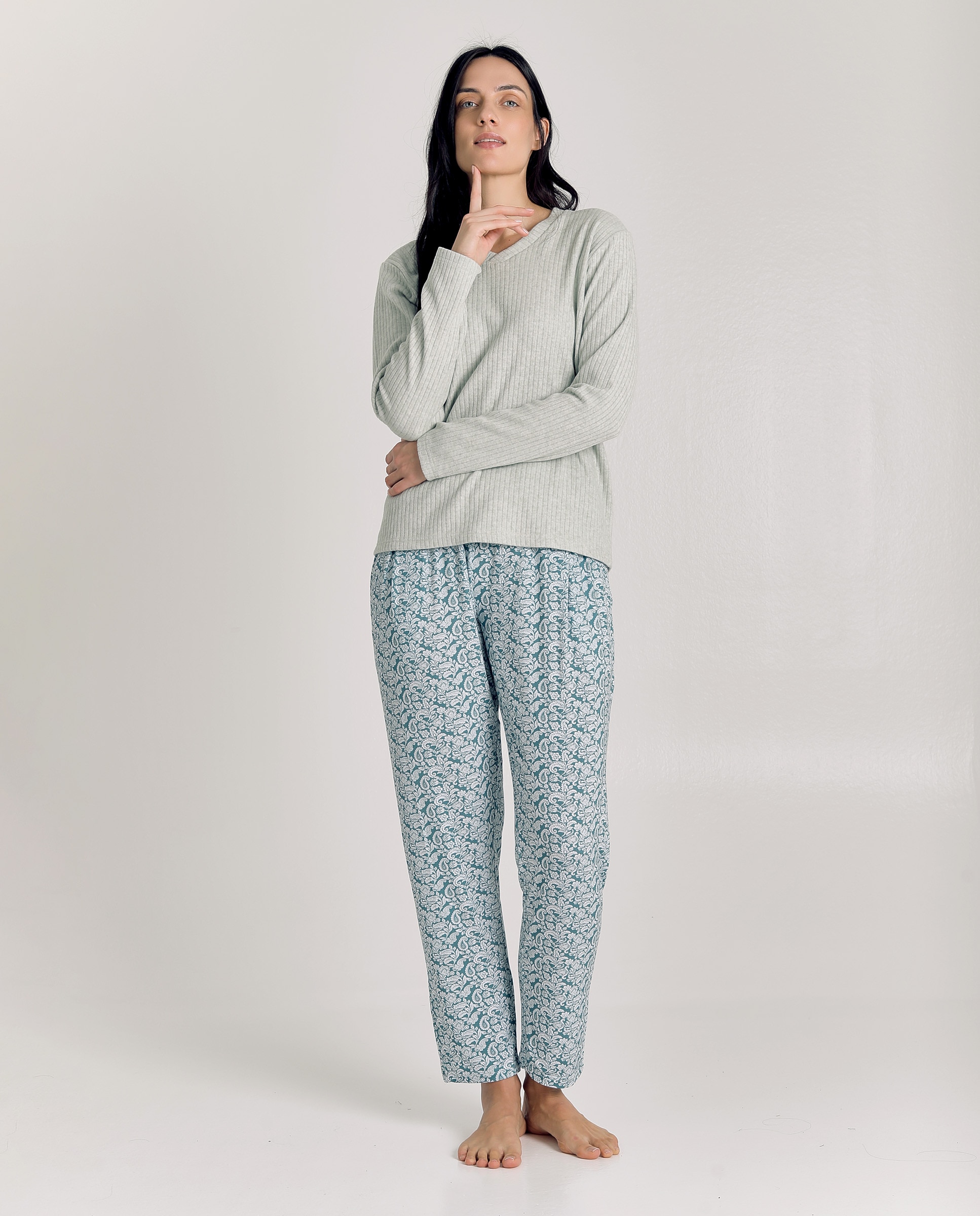 Pijama de mujer de punto con diseño paisley - J&J Brothers - Azul Azul-4