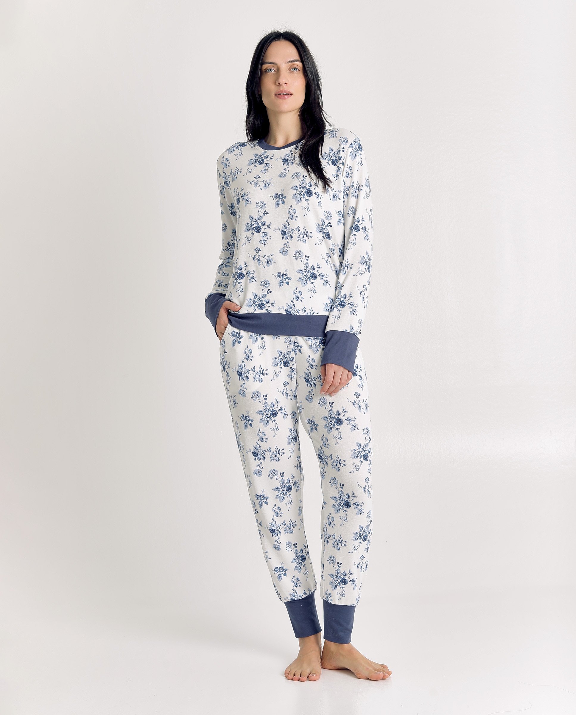 Imagen 1 de Pijama de mujer con diseño floral y puños a contraste Blanco roto