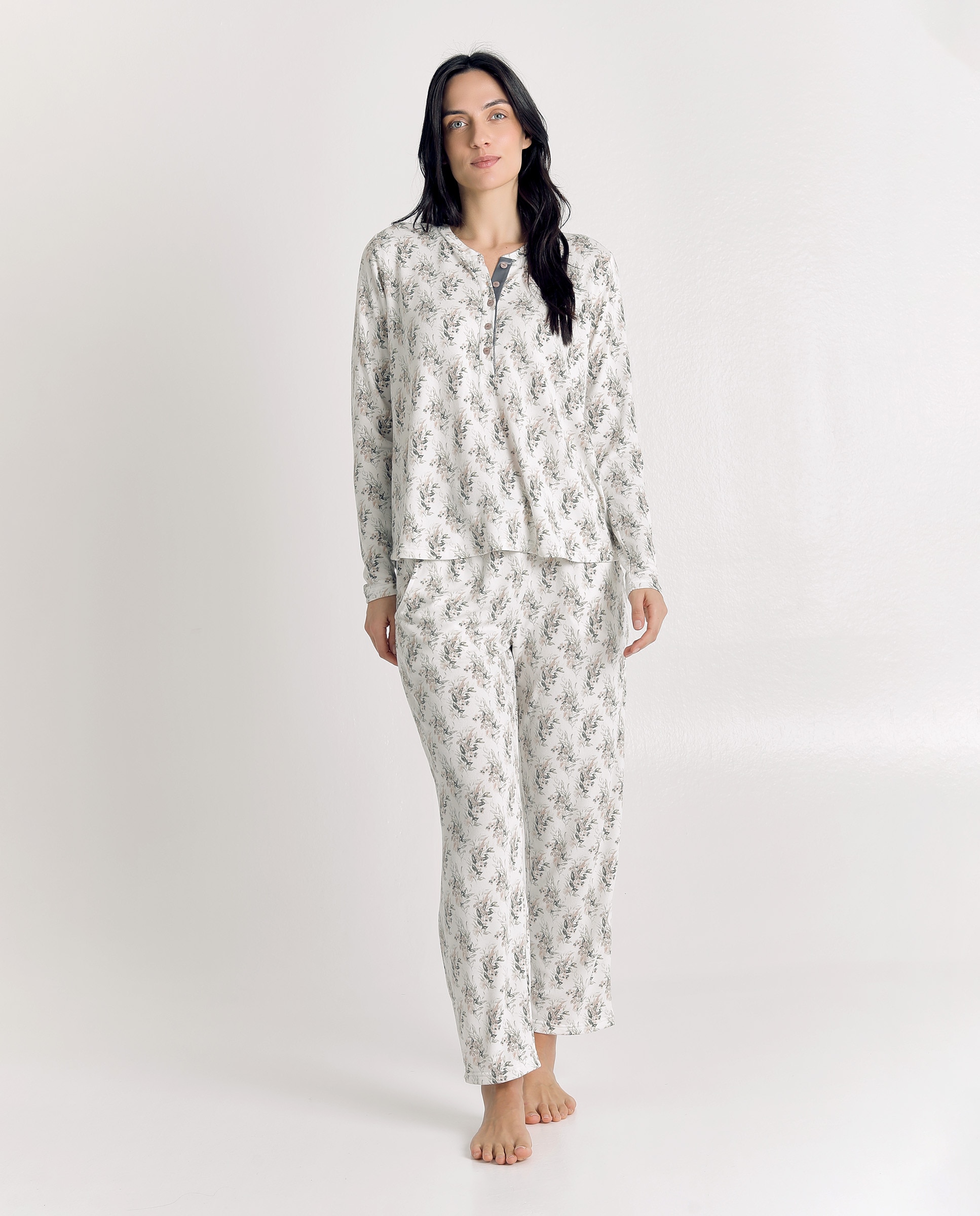 Imagen 0 de Pijama de mujer de punto suave con diseño estampado Blanco roto