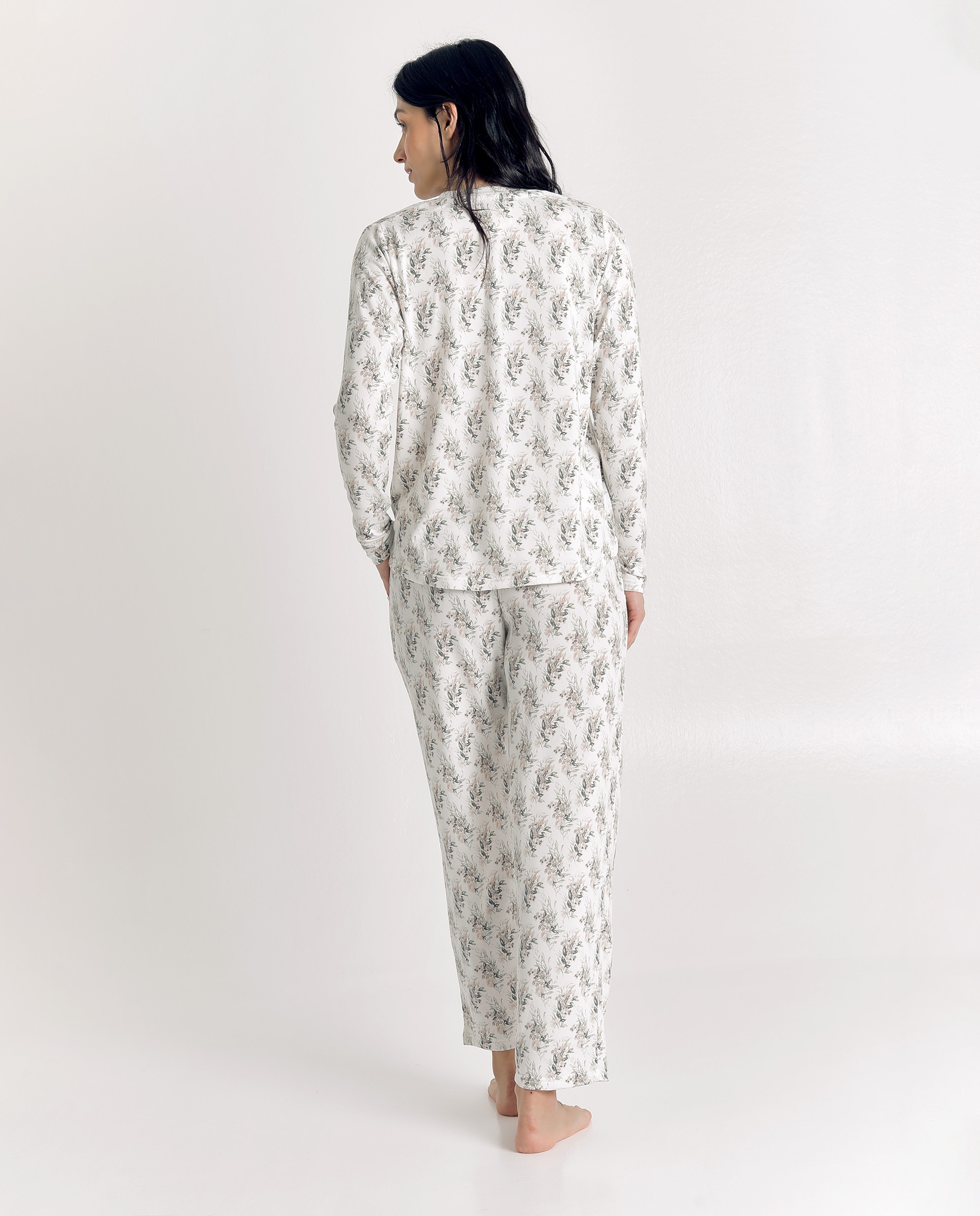 Pijama de mujer de punto suave con diseño estampado - J&J Brothers - Blanco roto Blanco roto-2