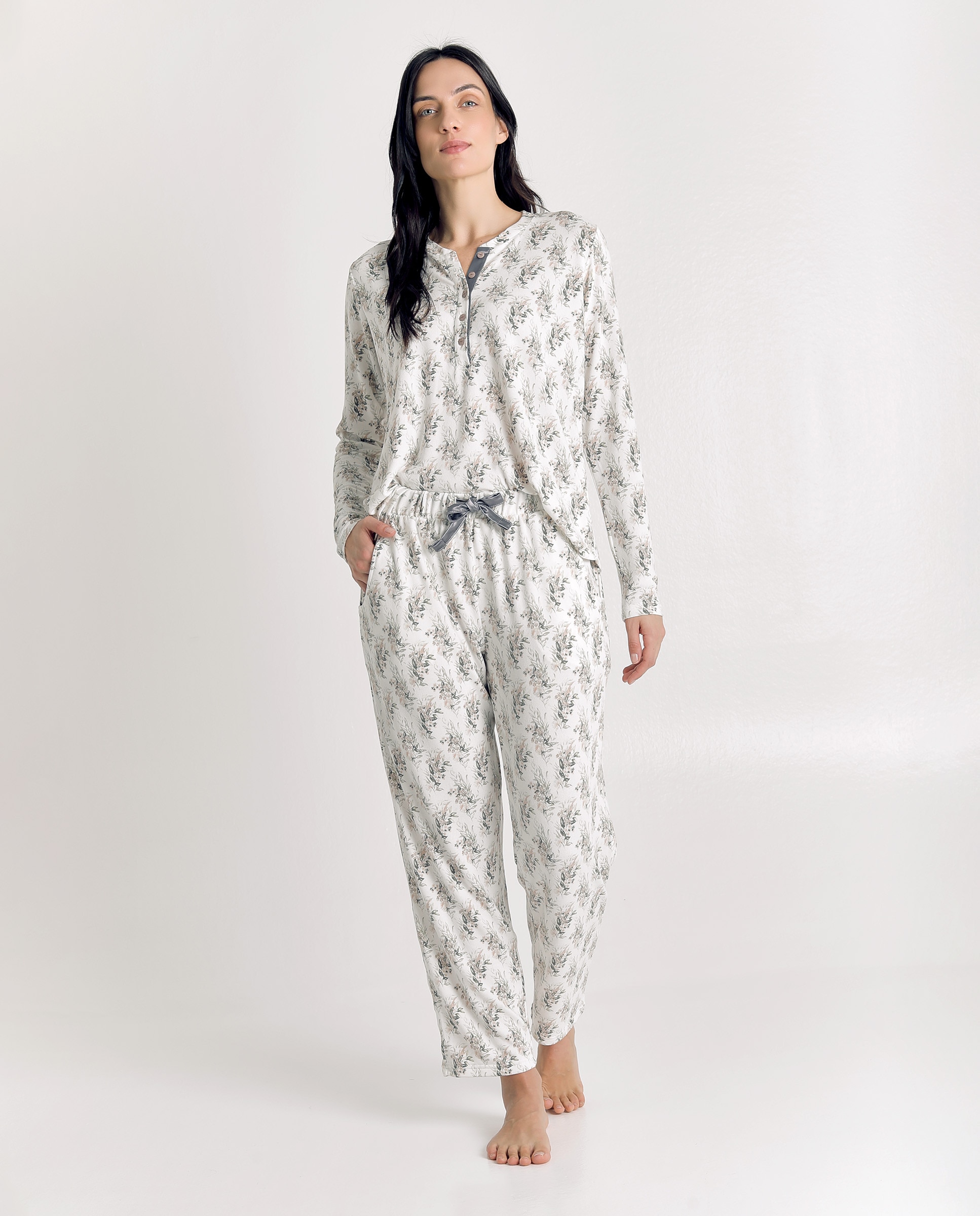 Pijama de mujer de punto suave con diseño estampado - J&J Brothers - Blanco roto Blanco roto-3