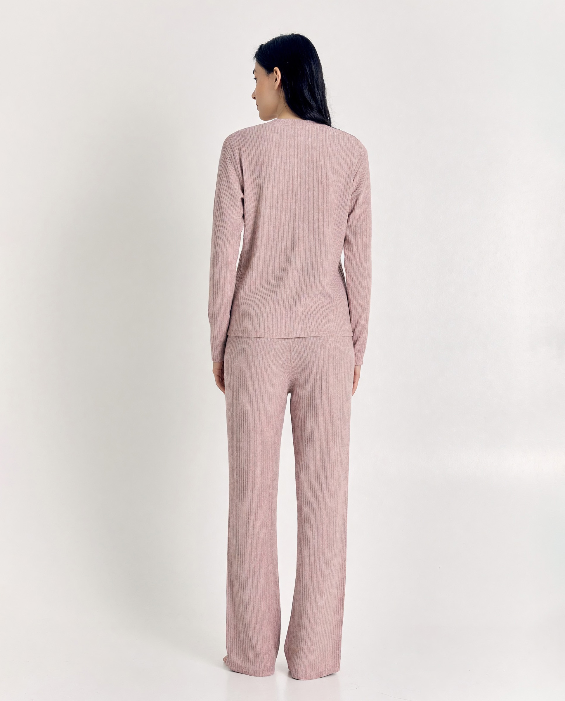 Pijama de mujer de punto con manga larga - J&J Brothers - Rosa Rosa-2