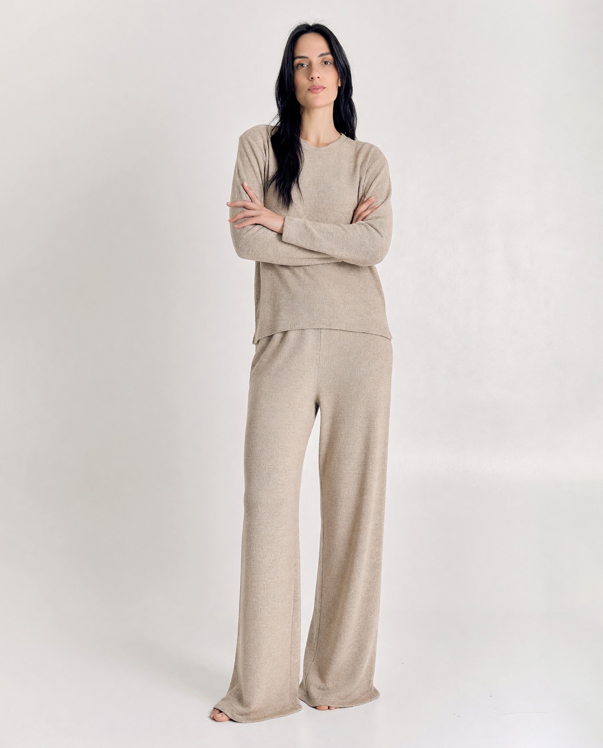 Pijama de mujer de punto jaspeado y cálido - J&J Brothers - Beige Beige-4