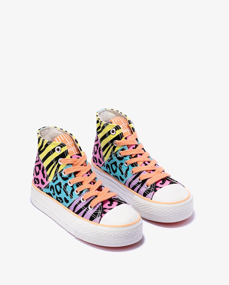 Zapatillas deportivas altas de niña con estampado en animal print - Conguitos - Multicolor Multicolor-3