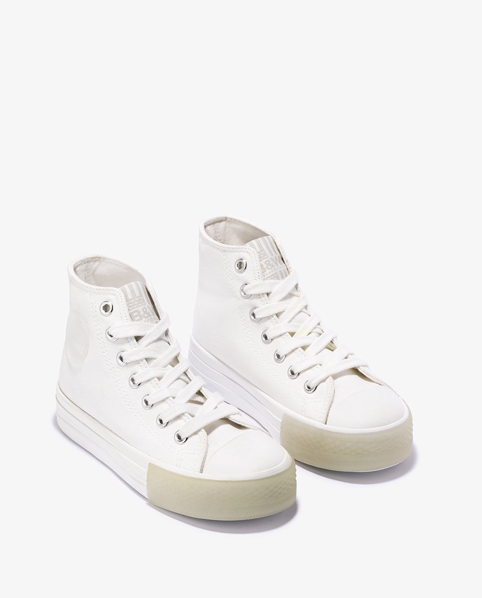 Zapatillas de lona de mujer altas en con cordones - Break and Walk - Blanco Blanco-2