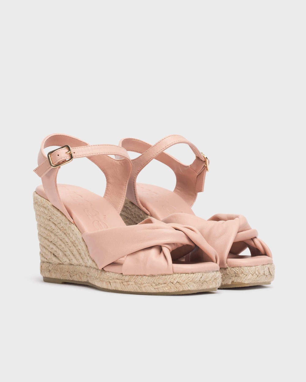 Alpargatas de cuñas de mujer de piel con hebilla - Wonders - Beige Beige-4