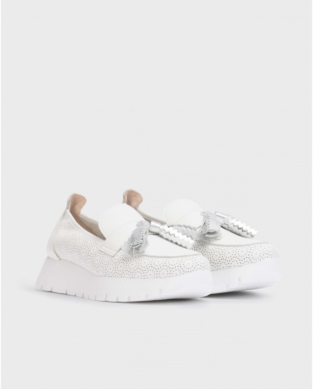 Mocasines de mujer de piel con borlas - Wonders - Blanco Blanco-2