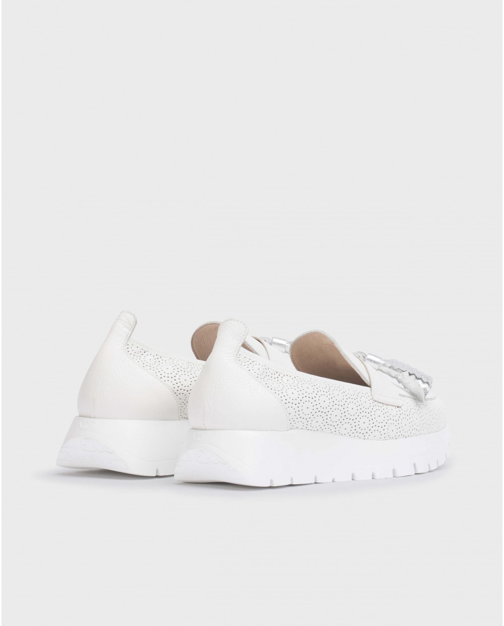 Mocasines de mujer de piel con borlas - Wonders - Blanco Blanco-3