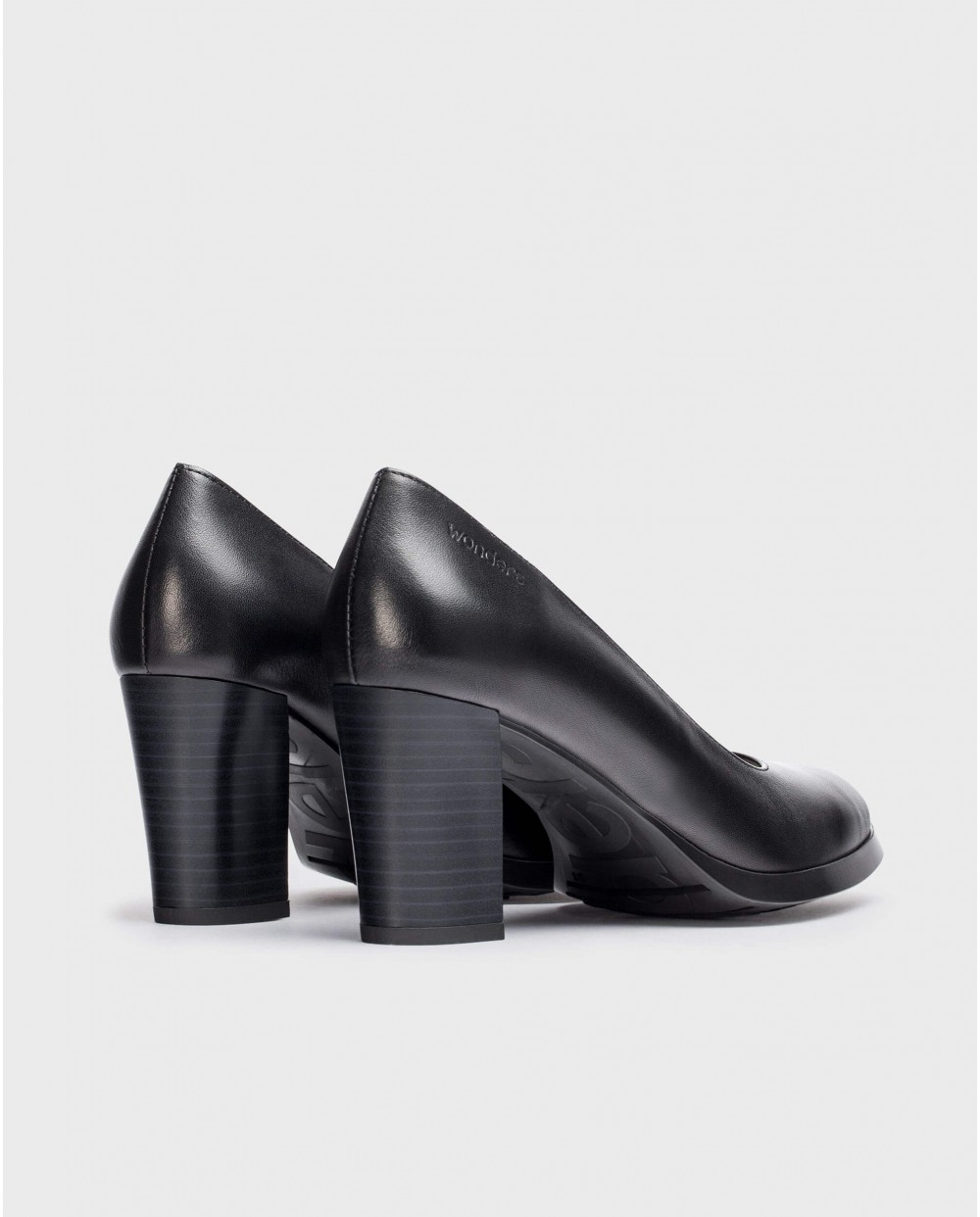 Imagen 3 de Zapatos de salón de mujer de piel con escote redondo - Wonders - Negro Negro