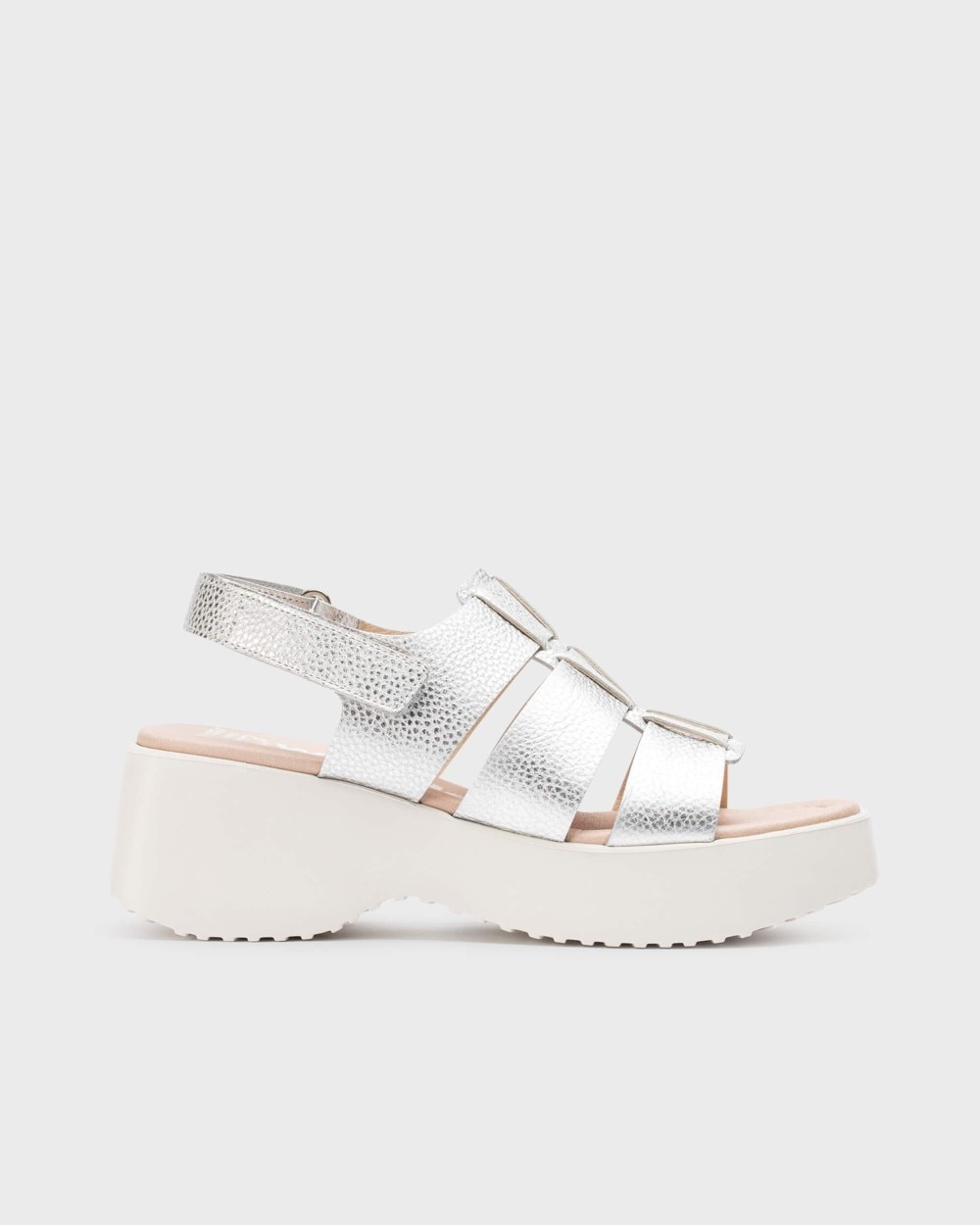 Sandalias de cuña de mujer de piel con cierre adherente - Wonders - Blanco Blanco-1