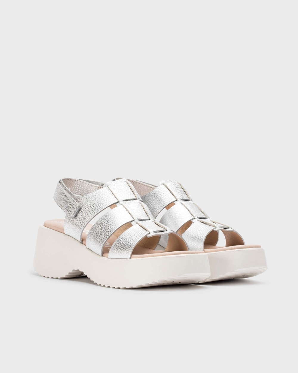 Sandalias de cuña de mujer de piel con cierre adherente - Wonders - Blanco Blanco-3