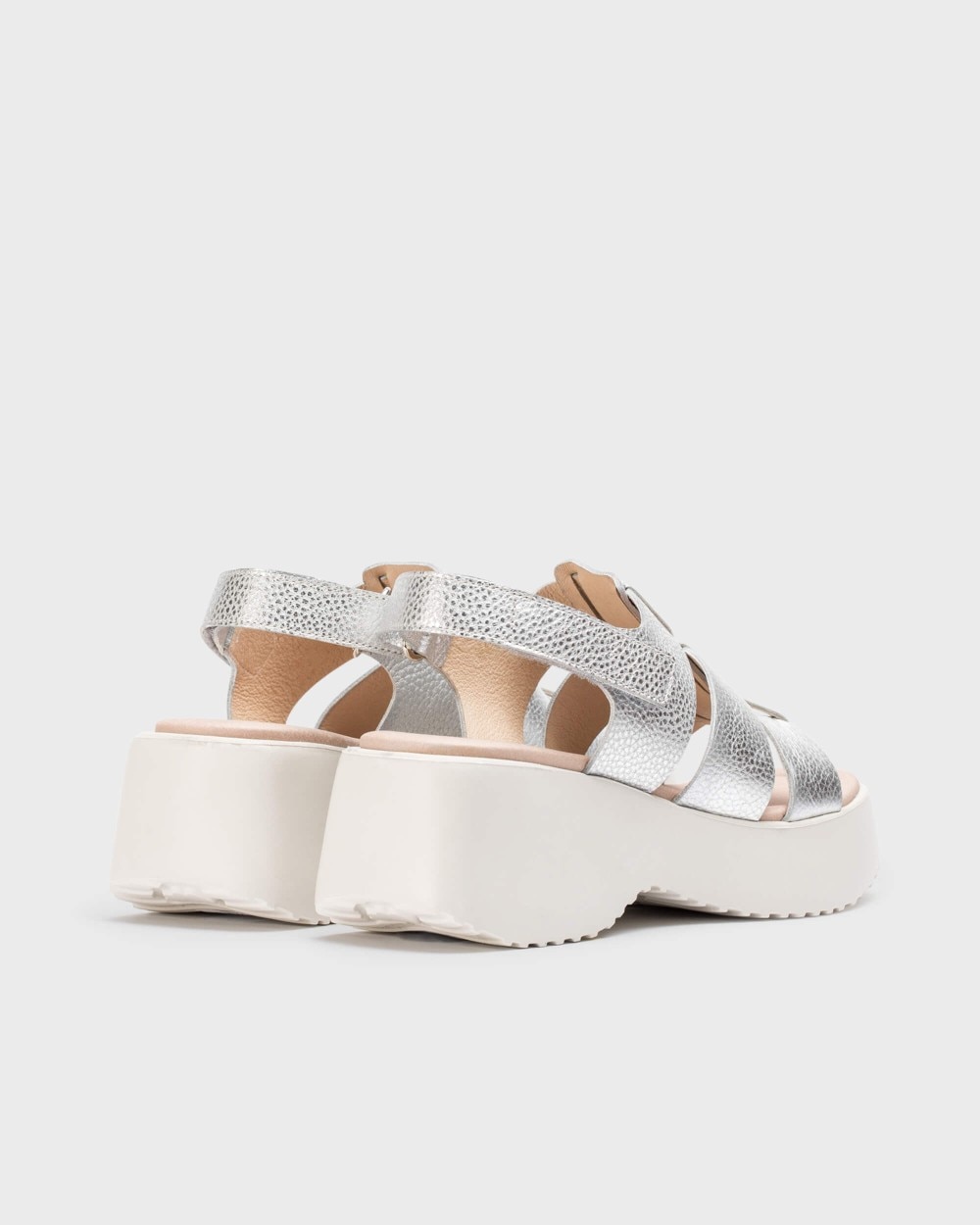 Sandalias de cuña de mujer de piel con cierre adherente - Wonders - Blanco Blanco-2