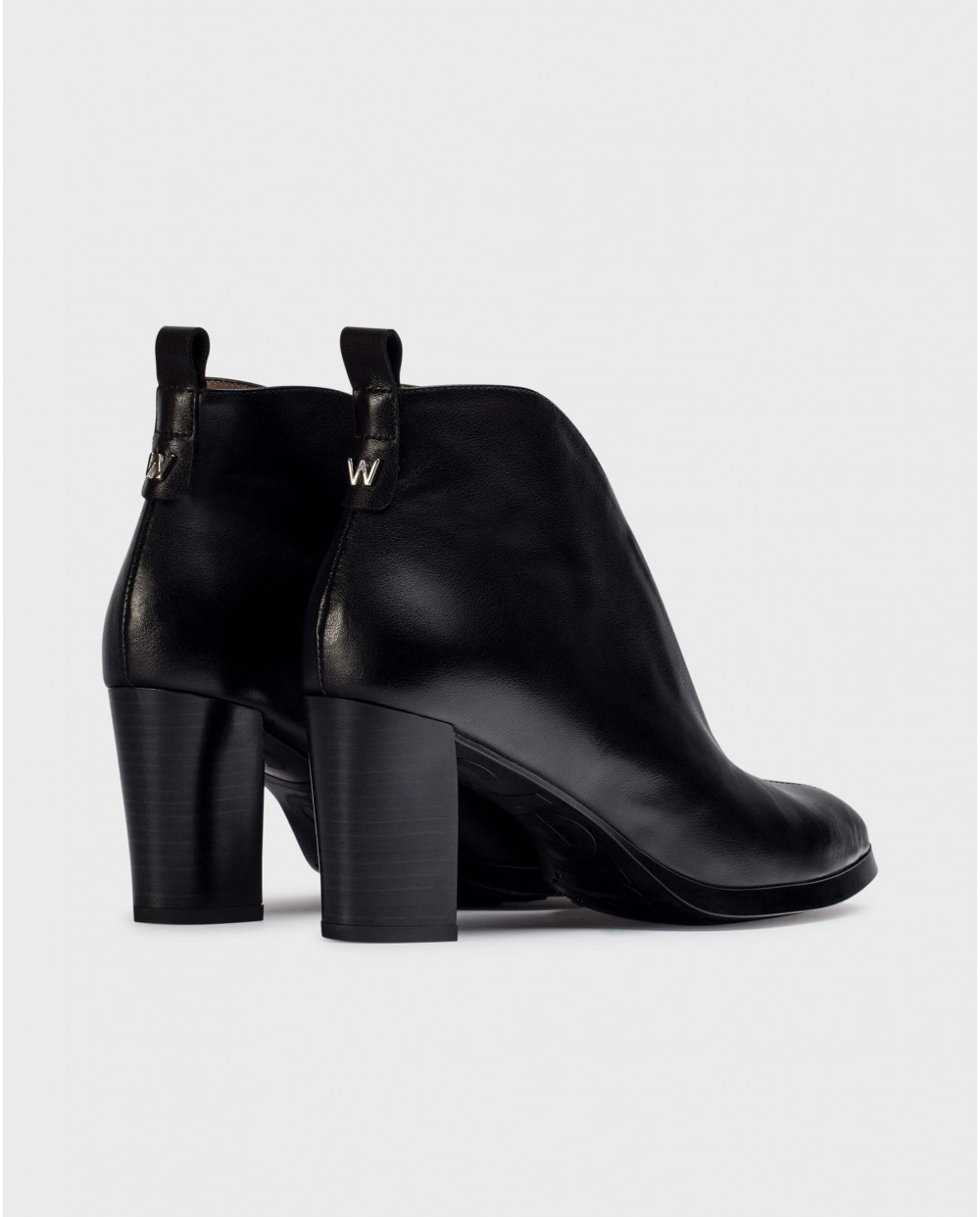 Botines de mujer con escote en V en piel marrón - Wonders - Negro Negro-3