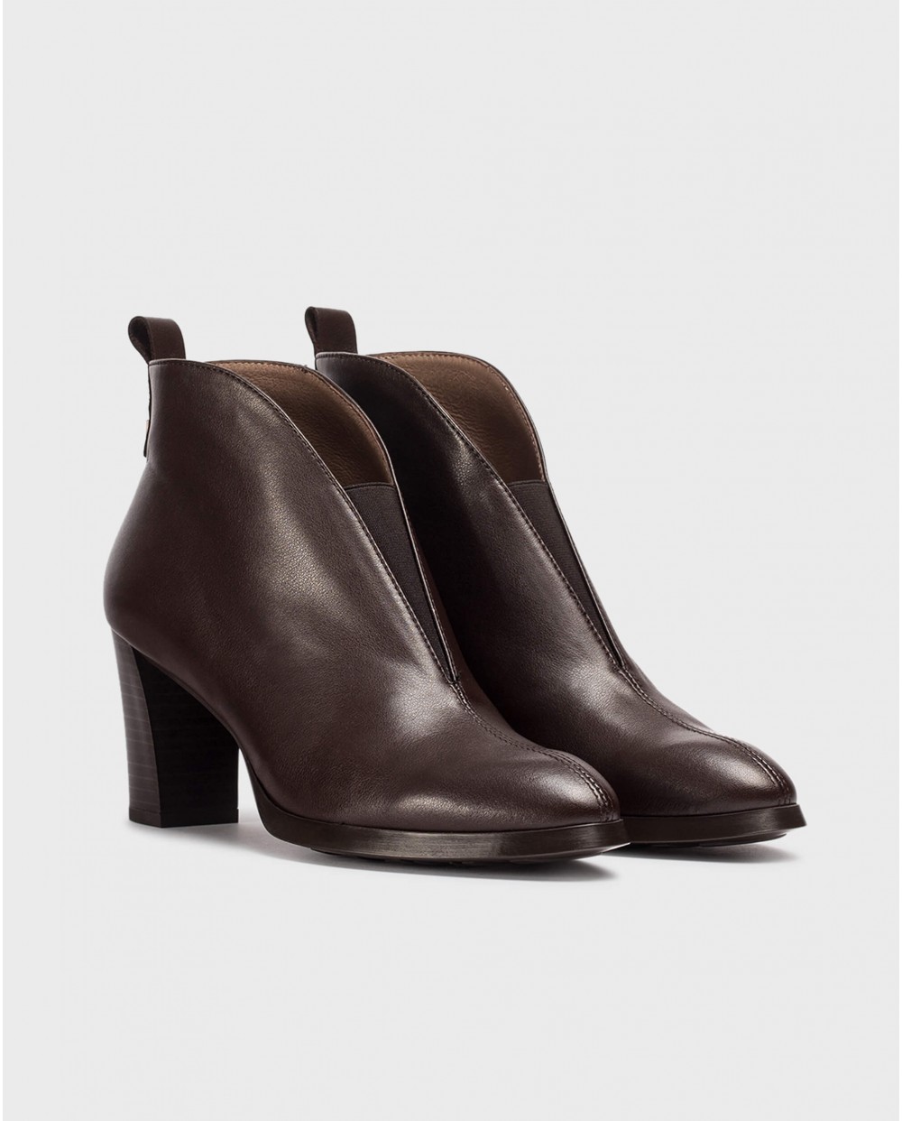 Botines de mujer con escote en V en piel marrón - Wonders - Marrón oscuro Marrón oscuro-3