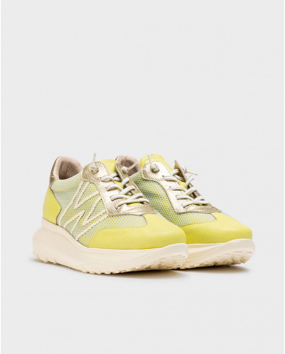 Zapatillas deportivas de mujer de piel vacuna con cordones elásticos - Wonders - Amarillo Amarillo-3