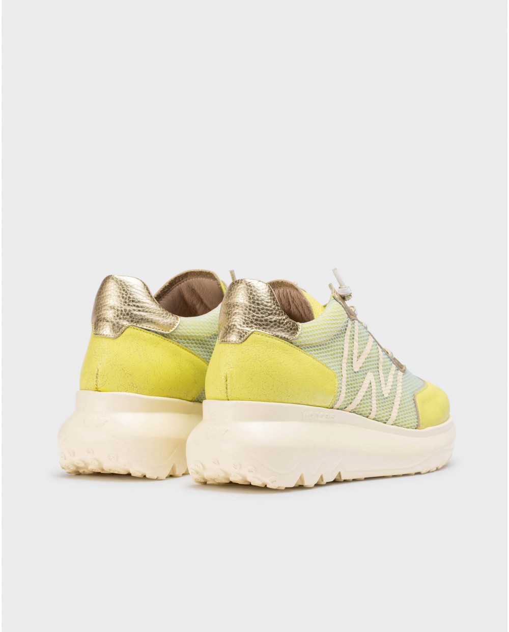 Zapatillas deportivas de mujer de piel vacuna con cordones elásticos - Wonders - Amarillo Amarillo-2