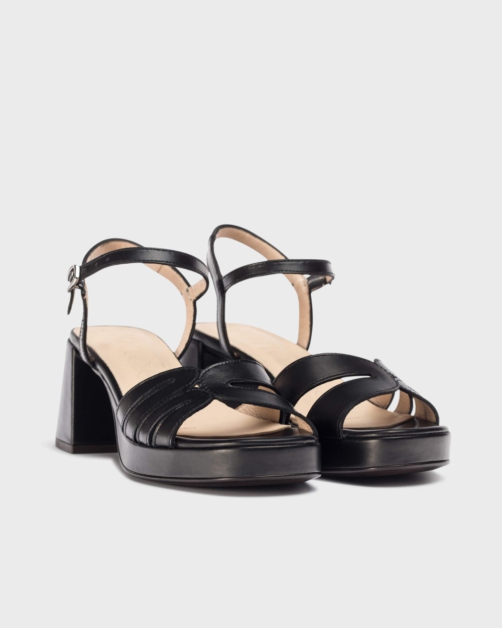 Sandalias de tacón de mujer de piel con hebilla - Wonders - Negro / Aluminio Negro / Aluminio-3